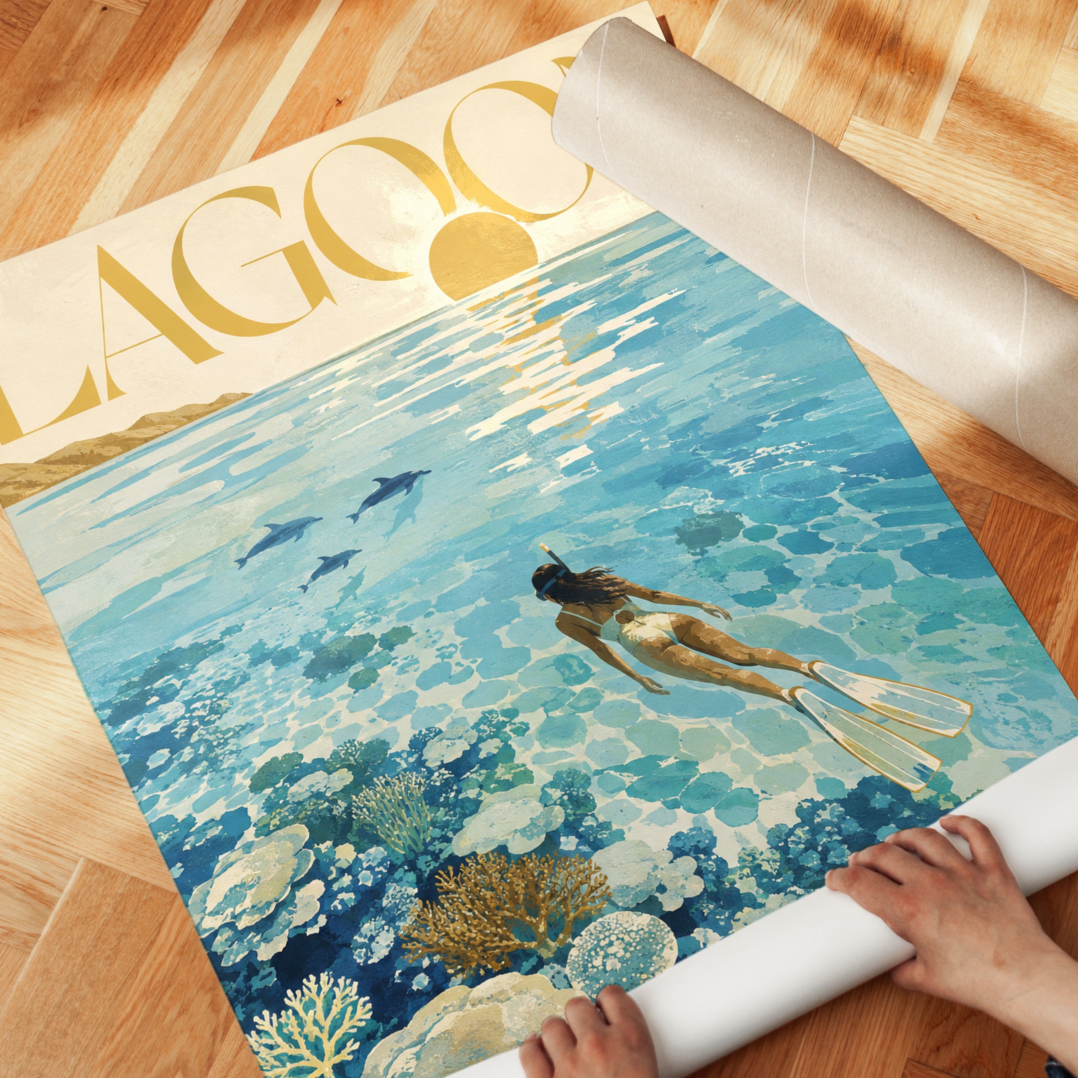 Lagoon Travel Poster – Snorkeling Wall Art - detail