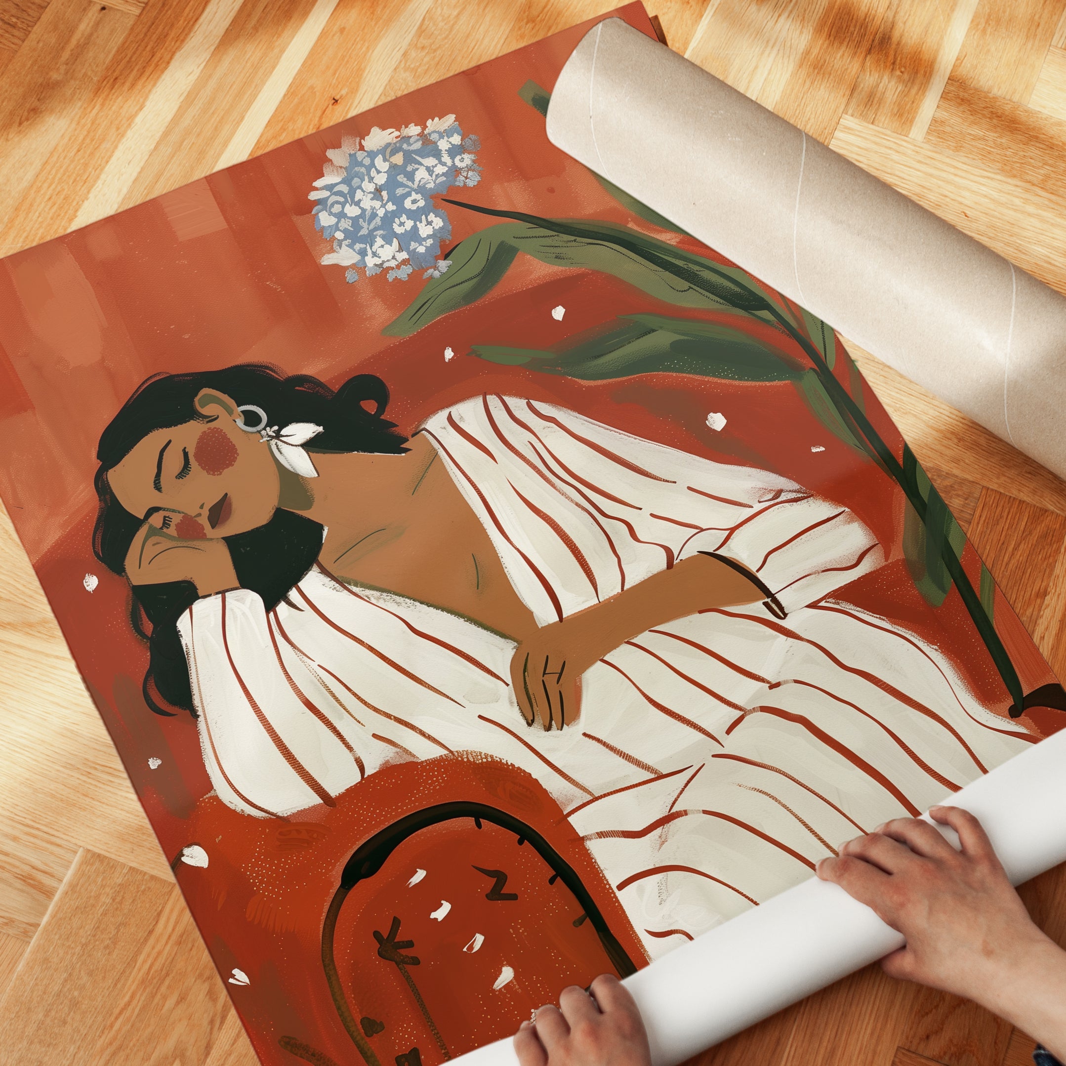 Terracotta Reclining Woman Print - detail