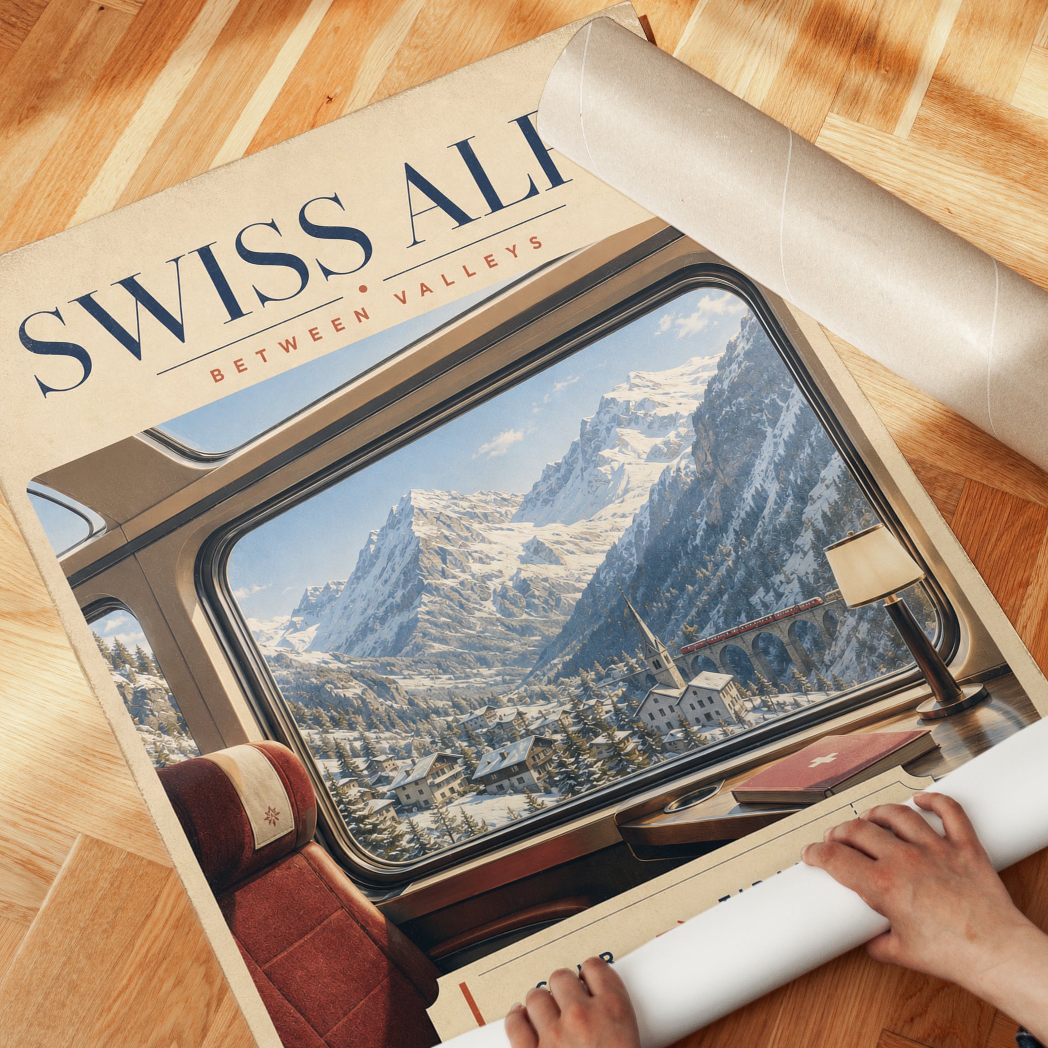 Swiss Alps Poster – Train Travel Wall Art - detail