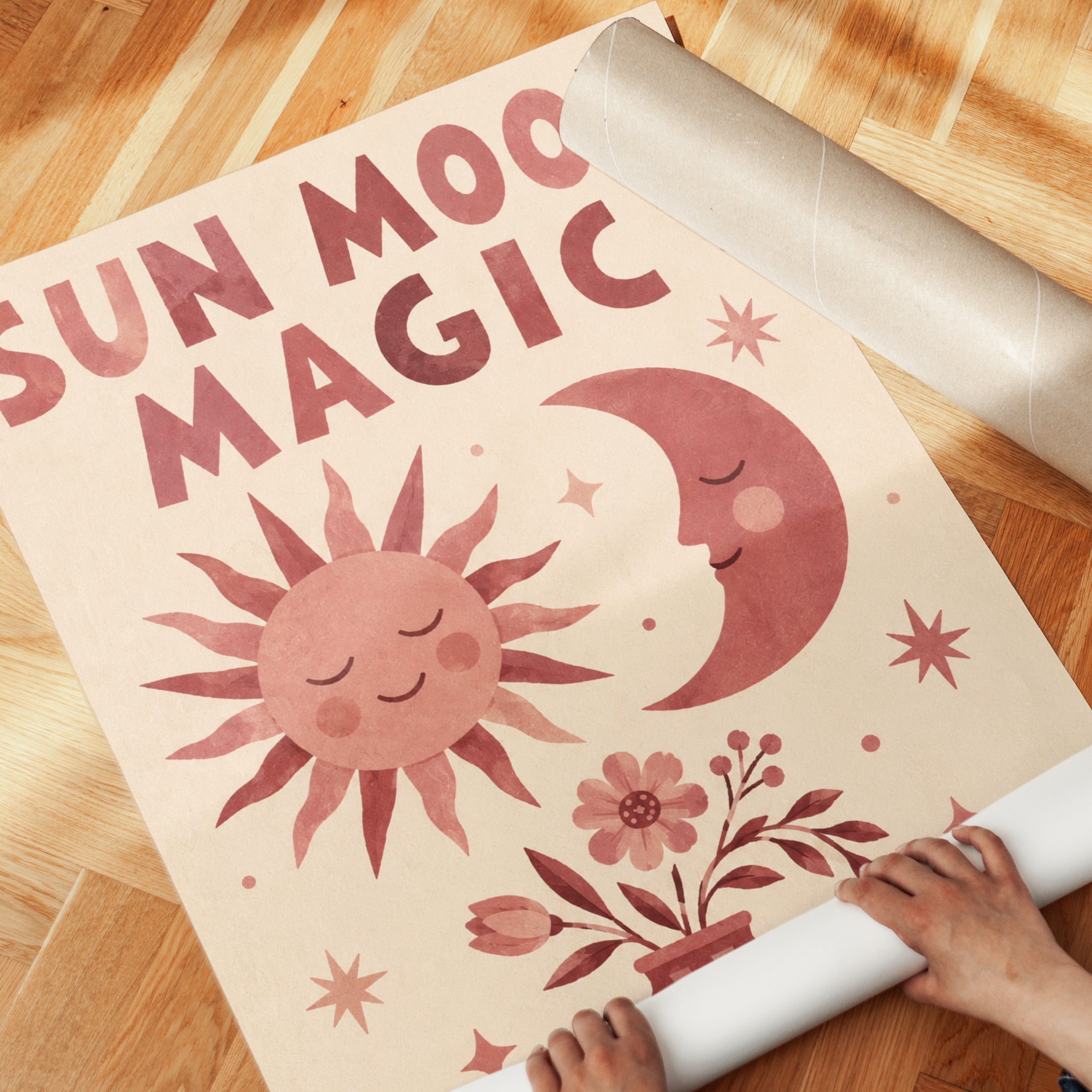 Sun Moon Magic Print: Vintage Celestial Boho Wall Art - detail