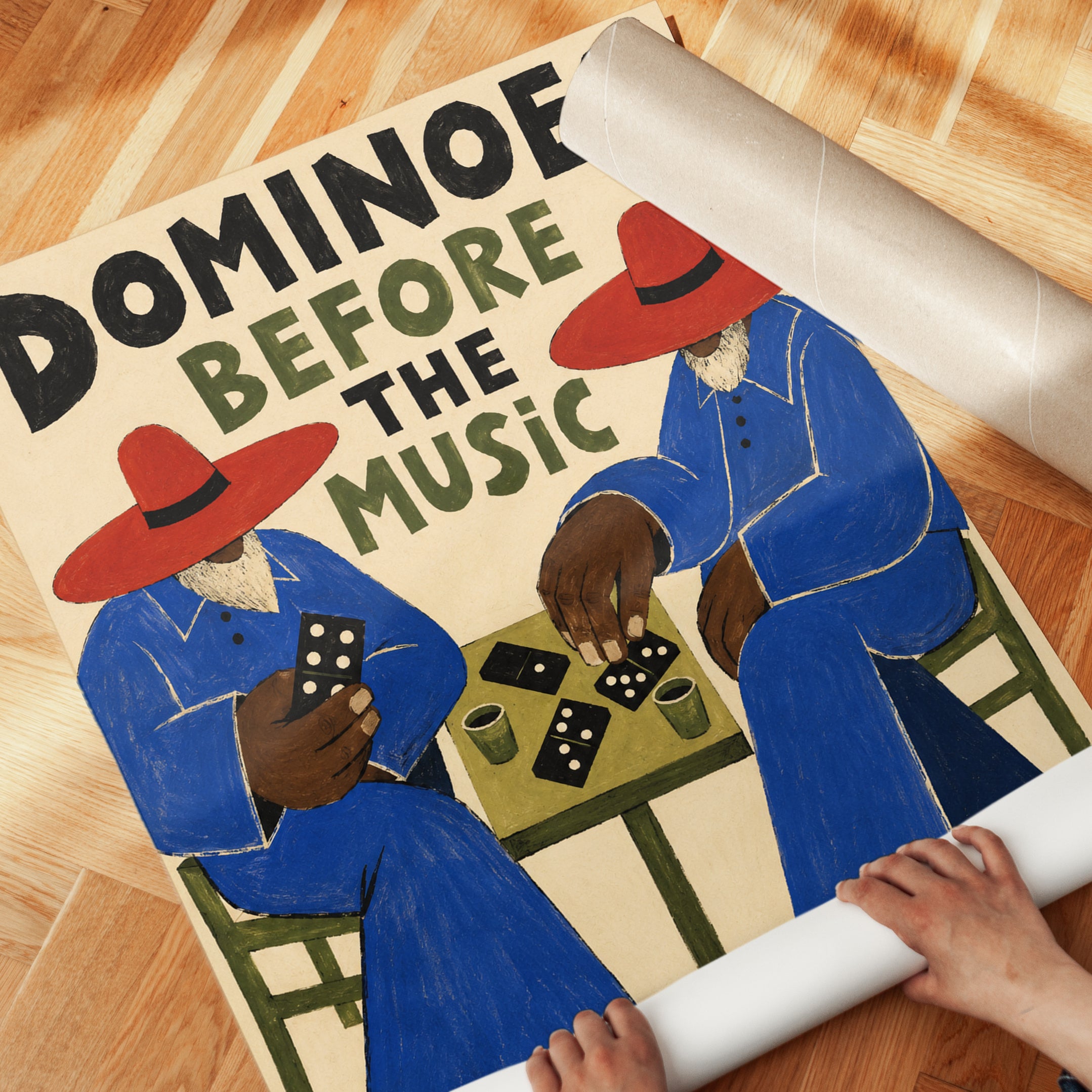 Dominoes Before The Music: Vintage Folk Art Print - detail