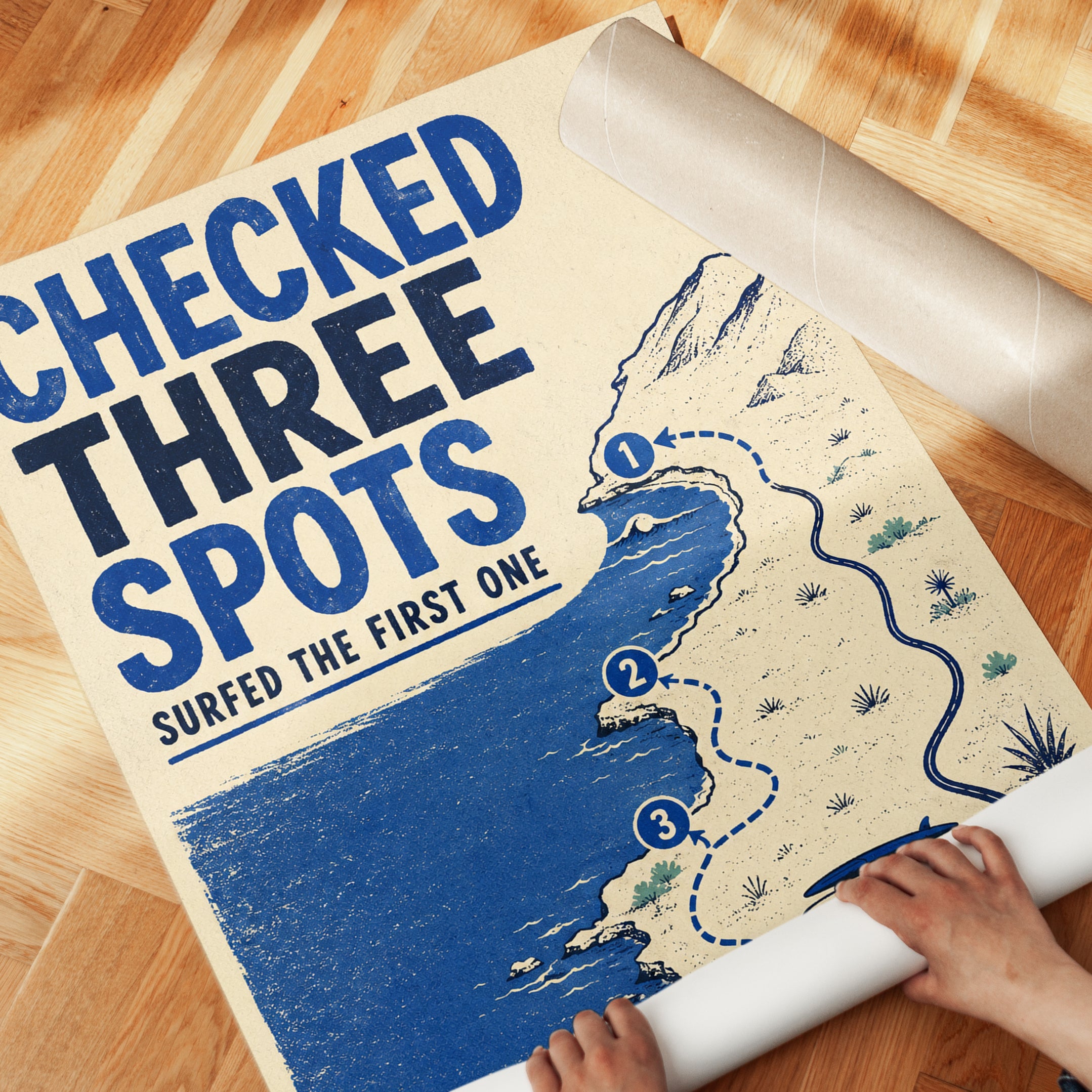 Surf Travel Poster – Coastal Map Wall Art - detail