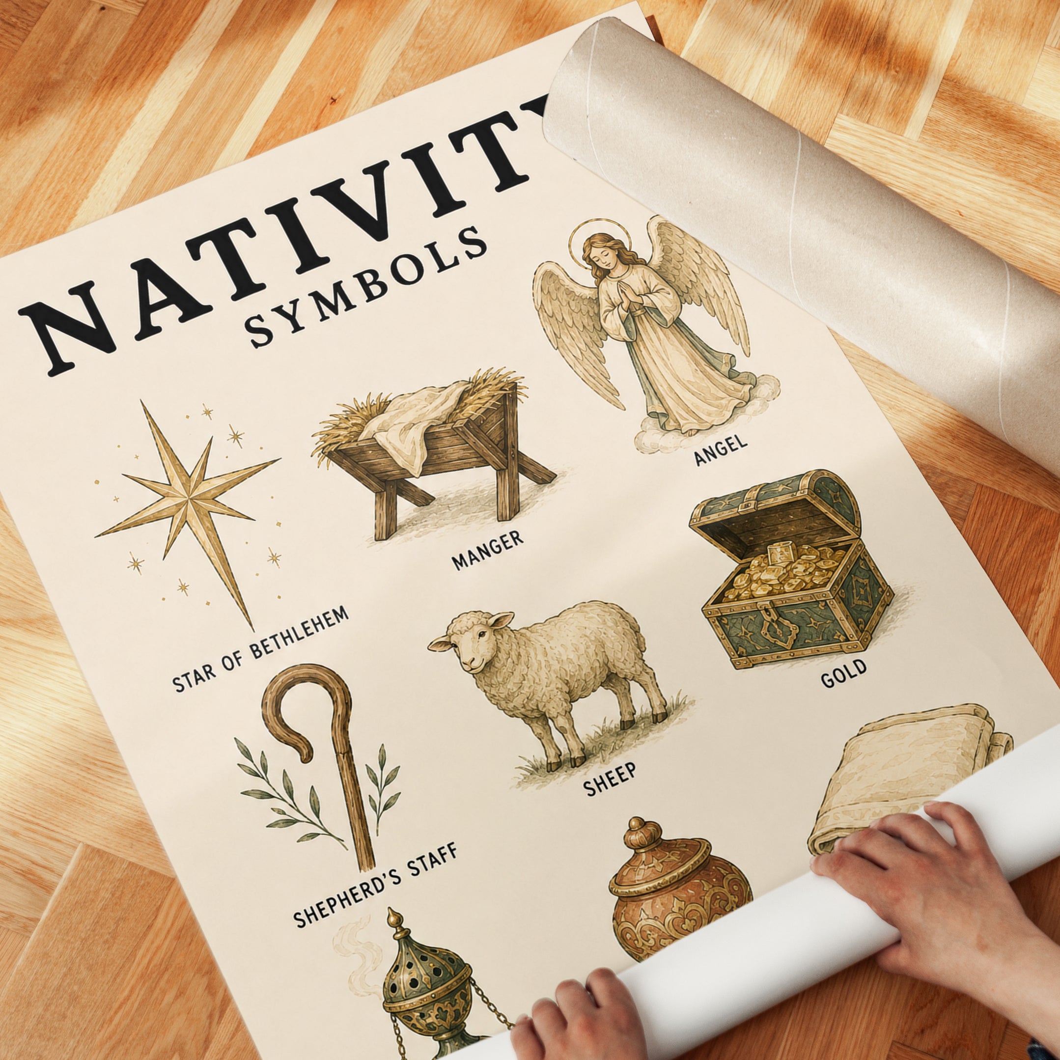 Nativity Symbols Poster: Vintage Christian Wall Art - detail