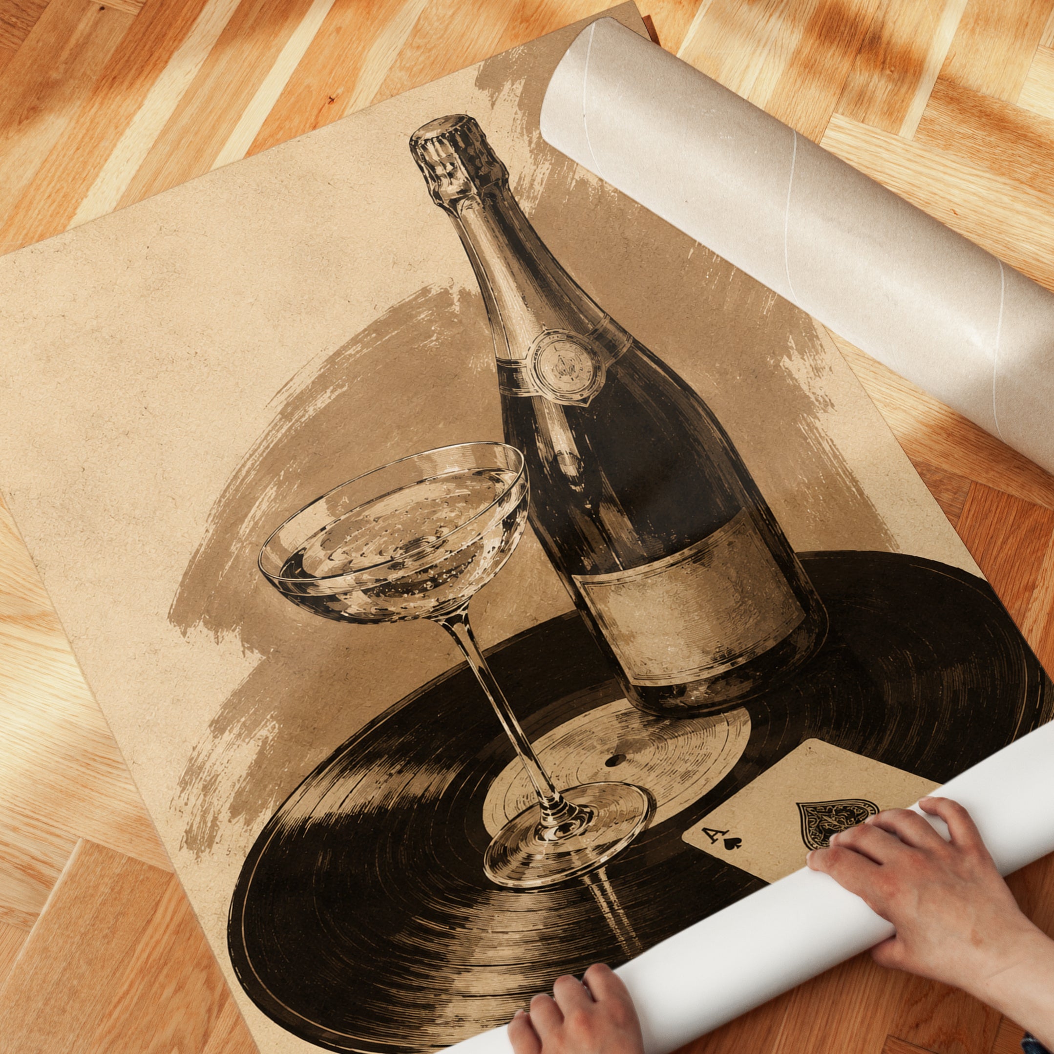 Champagne Wall Art – Vintage Bar Cart Decor - detail