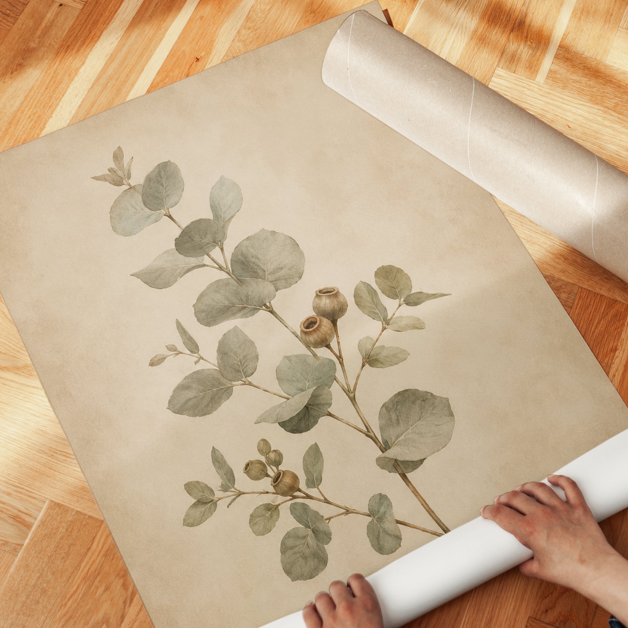 Eucalyptus Botanical Print — Soft Watercolor Branches - detail