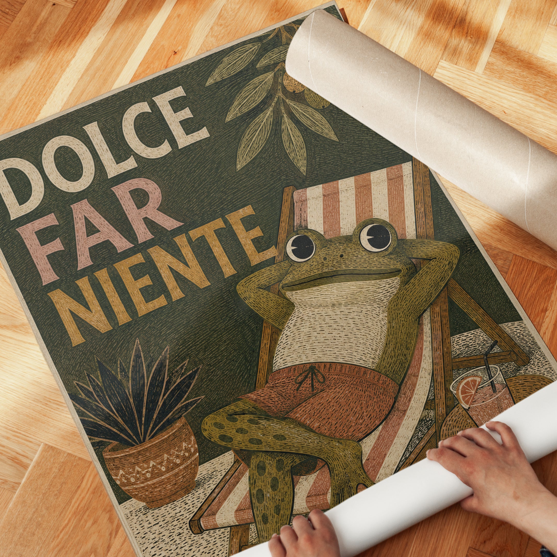 Vintage Frog Poster – Dolce Far Niente Retro Art - detail