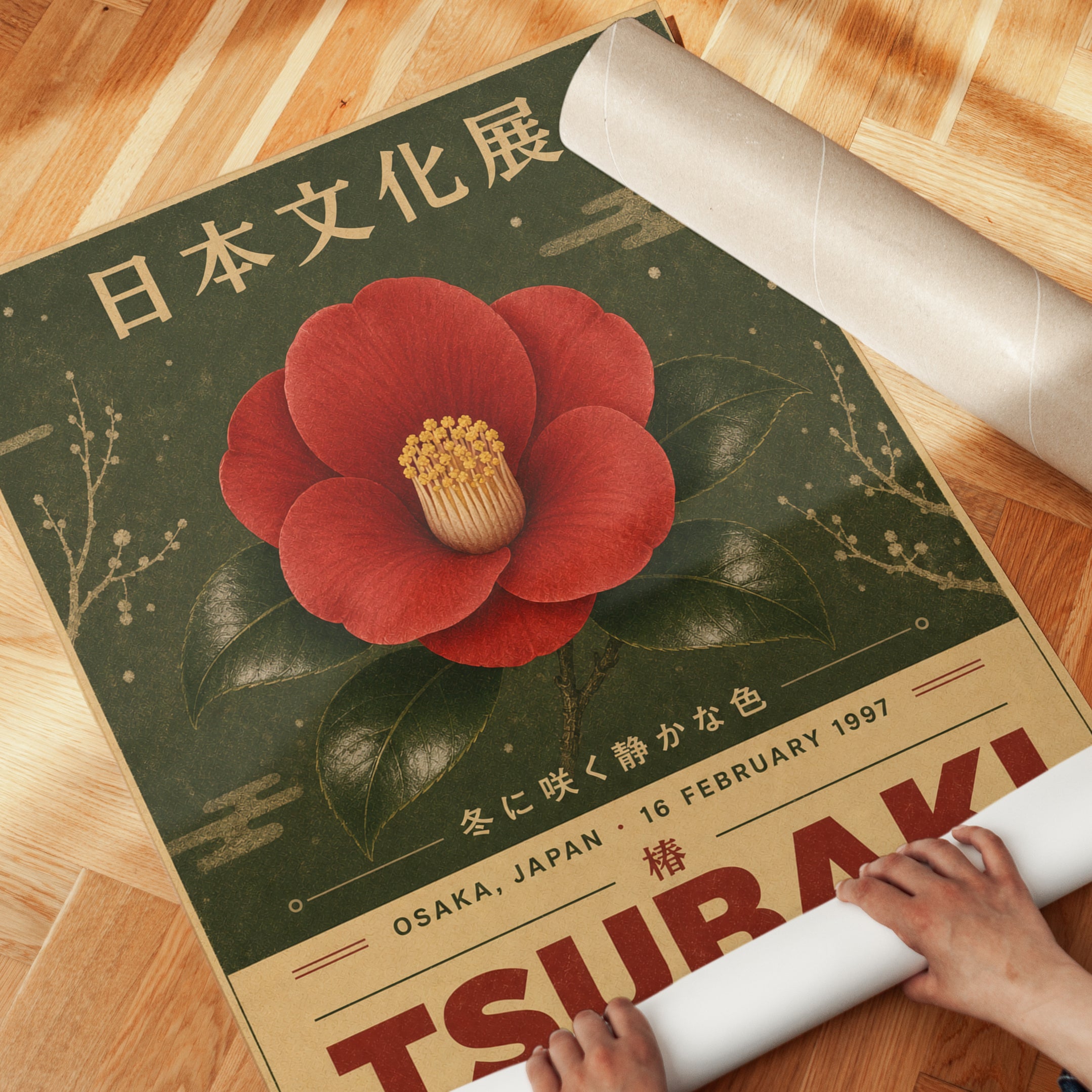 Japanese Camellia Poster: Vintage Botanical Exhibition Print - detail