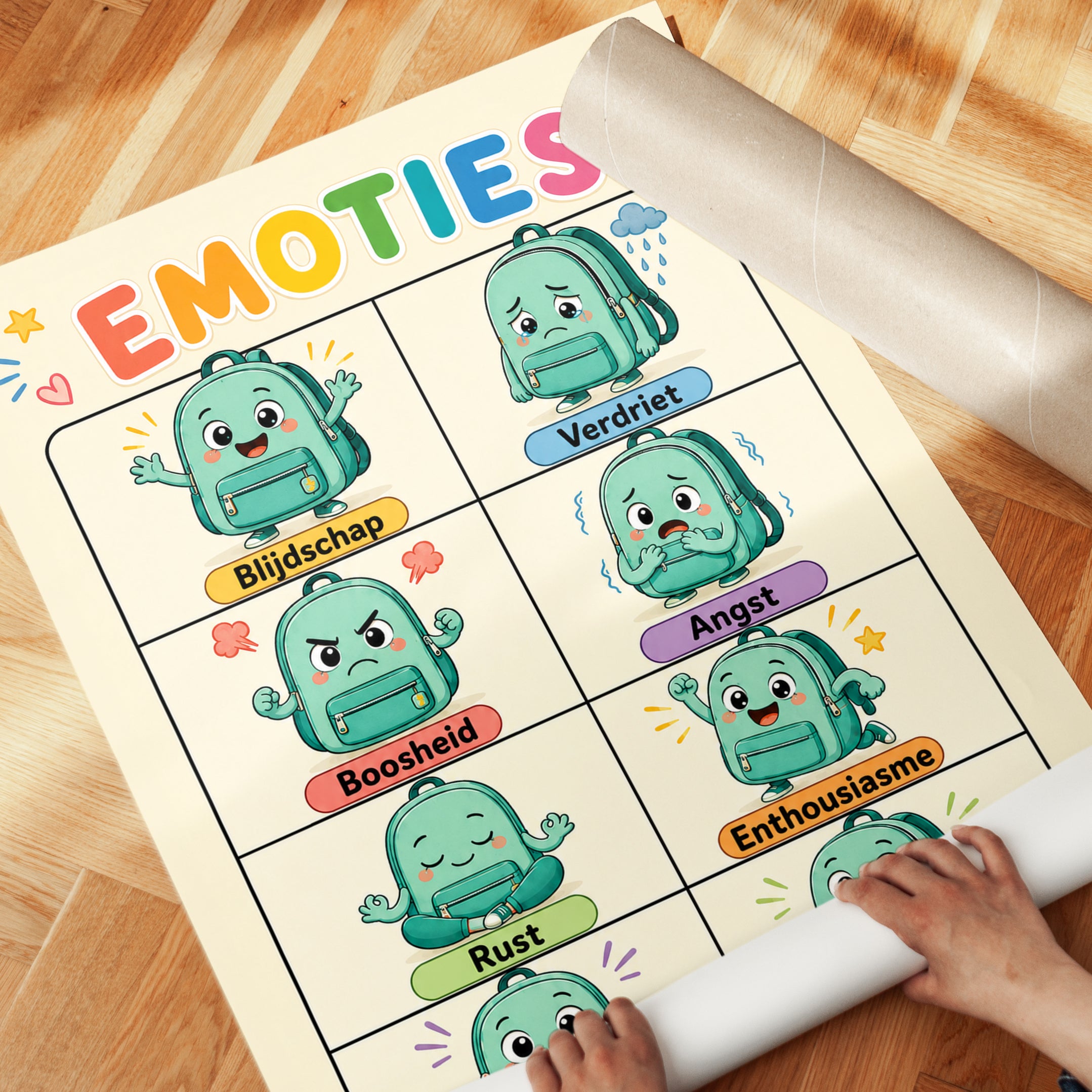 Educational Emotions Poster: Playful Kids Wall Art - detail