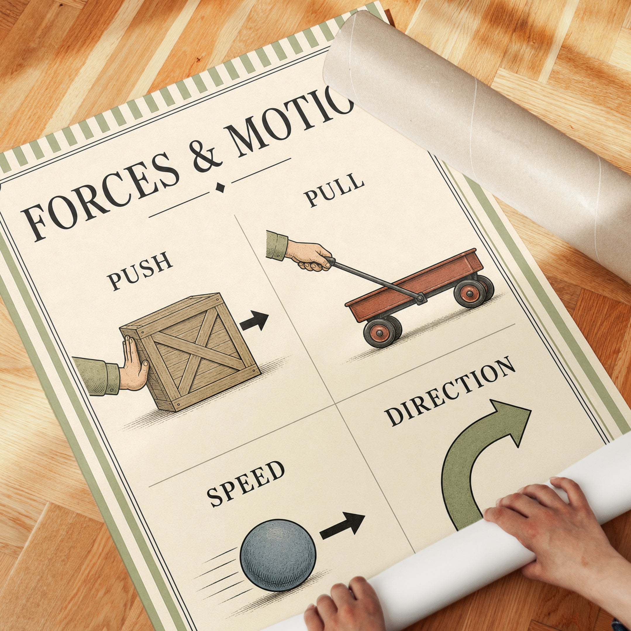 Forces and Motion Educational Poster: Vintage Science Art Print - detail