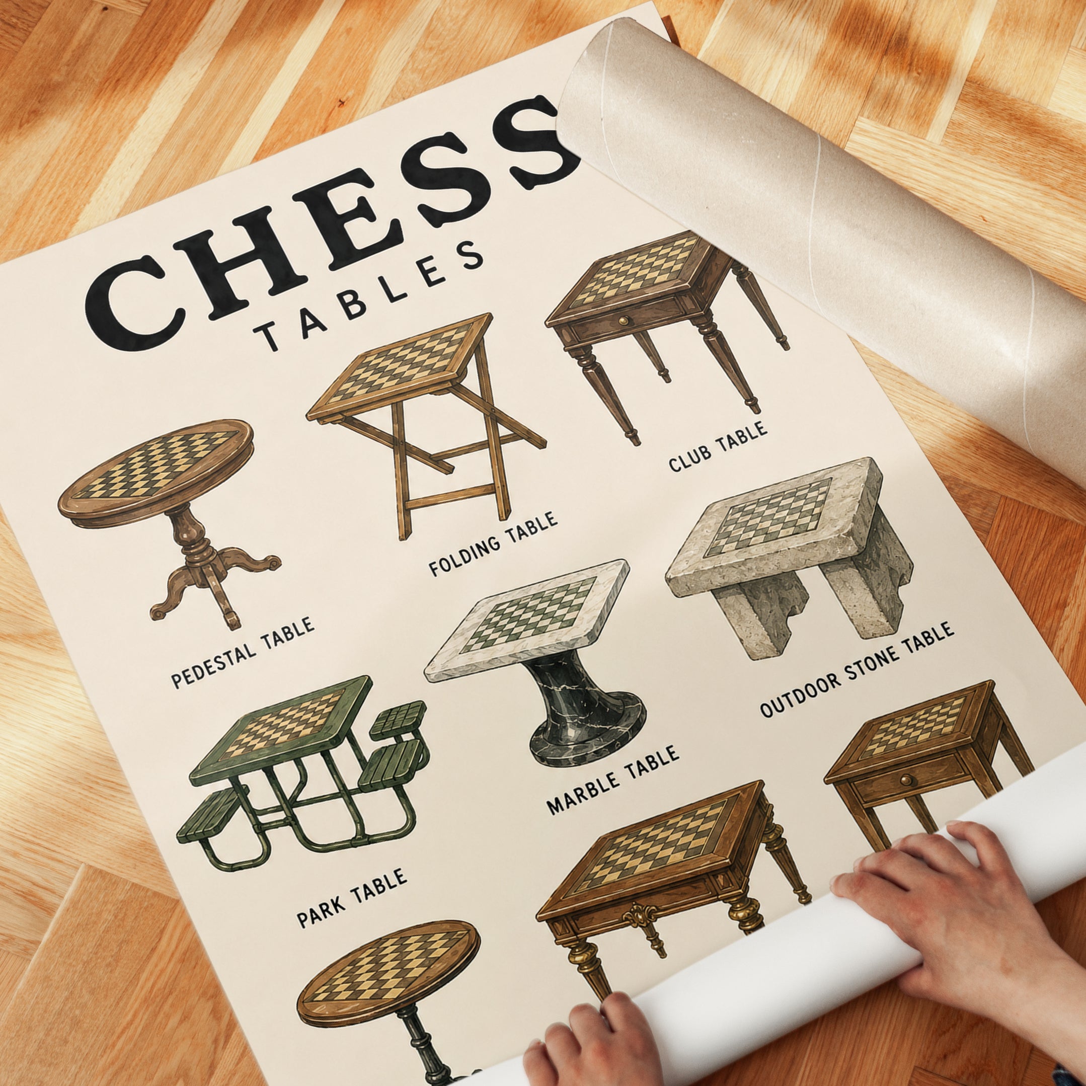 Chess Tables Vintage Poster — Educational Furniture Guide - detail
