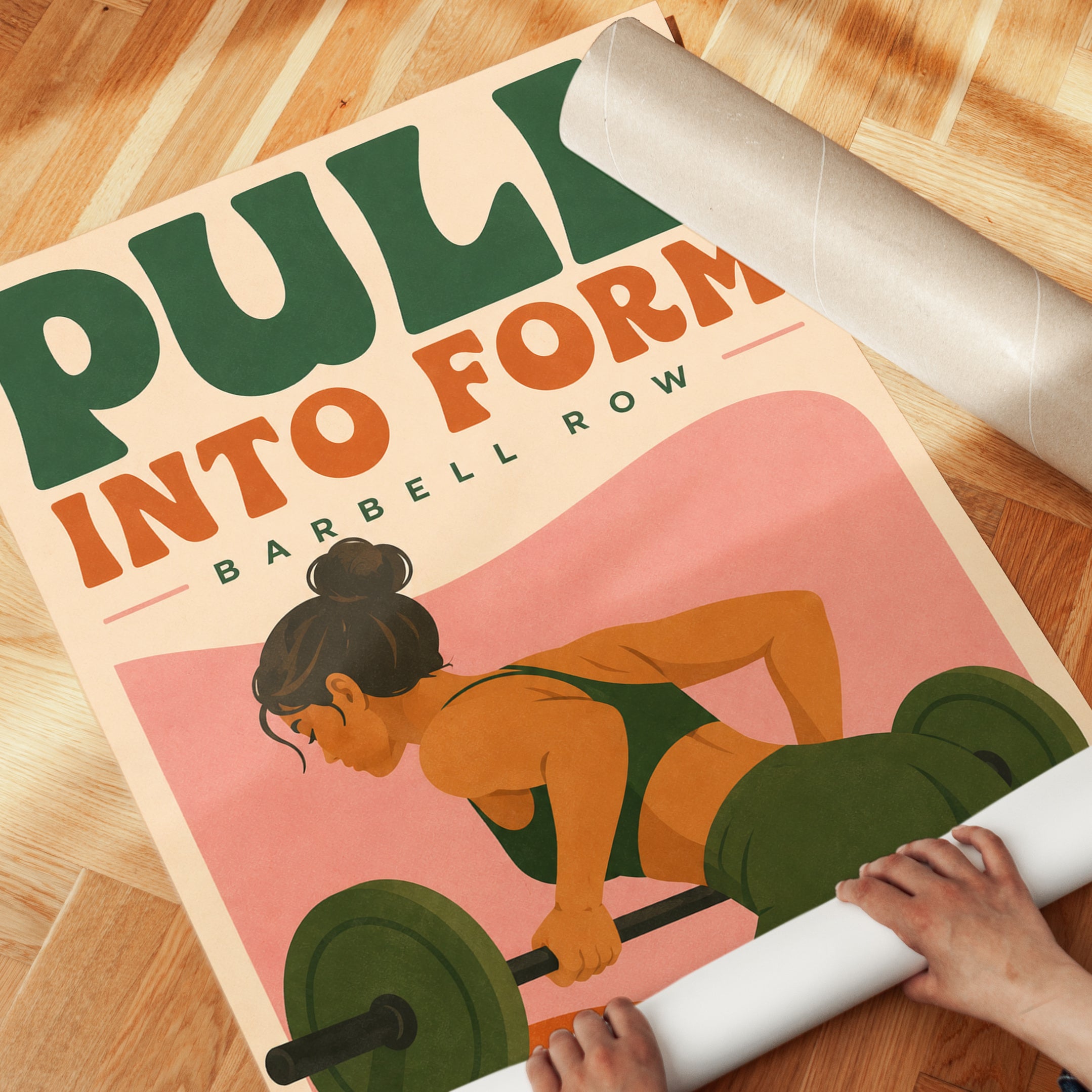 Barbell Row Poster: Retro Fitness Design - detail
