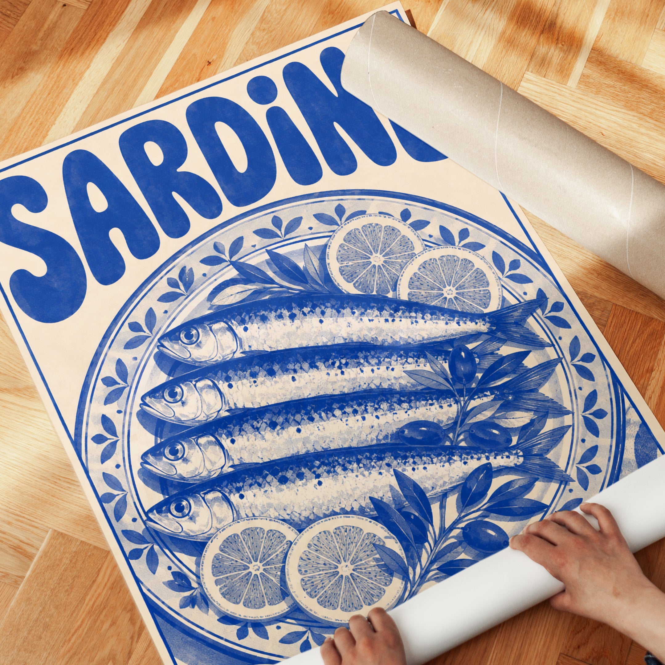 Sardine Art Print: Mediterranean Ceramic Style (Kitchen & Dining Room) - detail