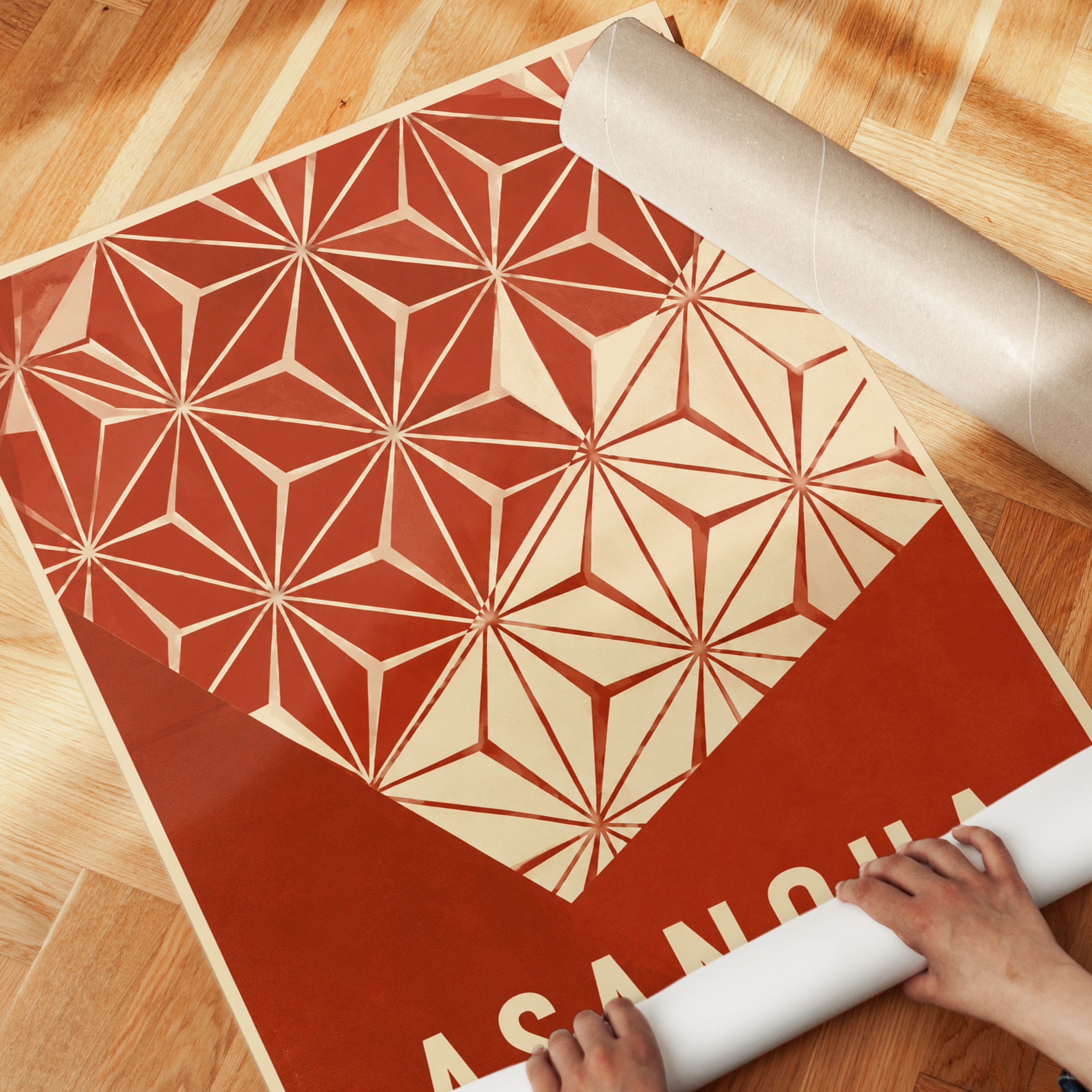 Asanoha Japanese Wall Art: Terracotta Geometric Star Pattern - detail