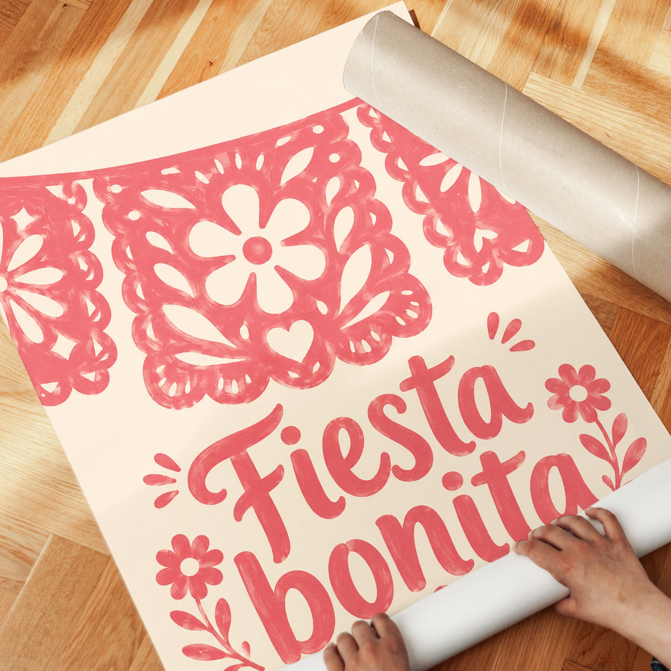 Fiesta Bonita Print: Mexican Papel Picado Folk Art Design - detail