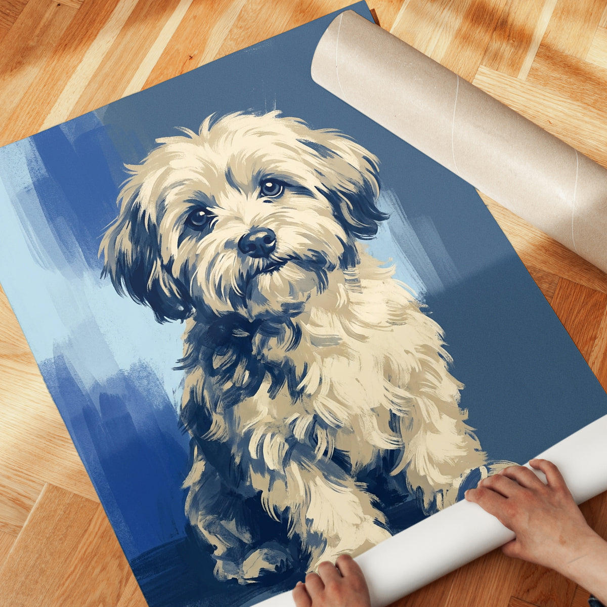 Fluffy Puppy Dog Portrait Print – Cream Fur - detail