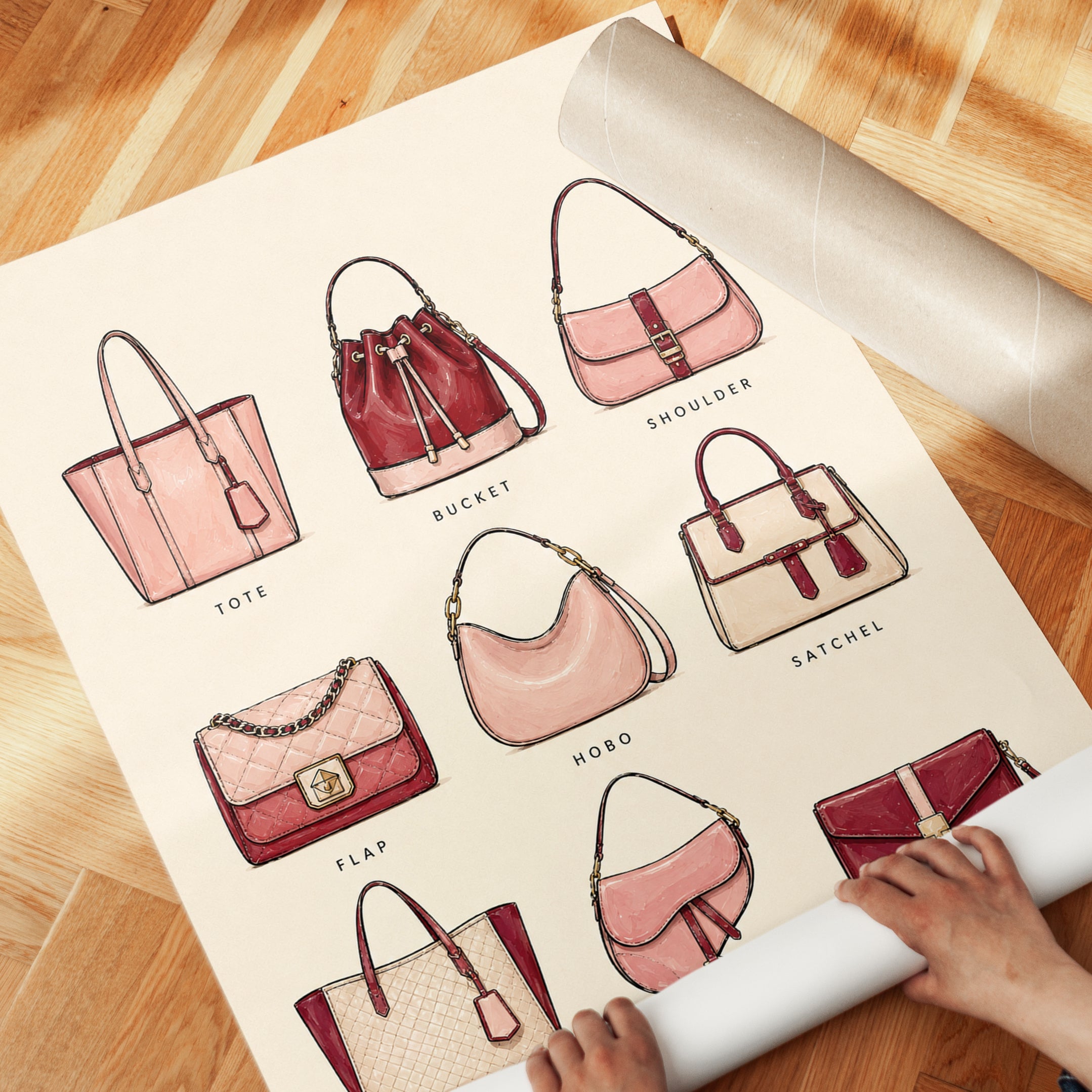 Designer Handbag Collection Print: Fashion Illustration Wall Art - detail