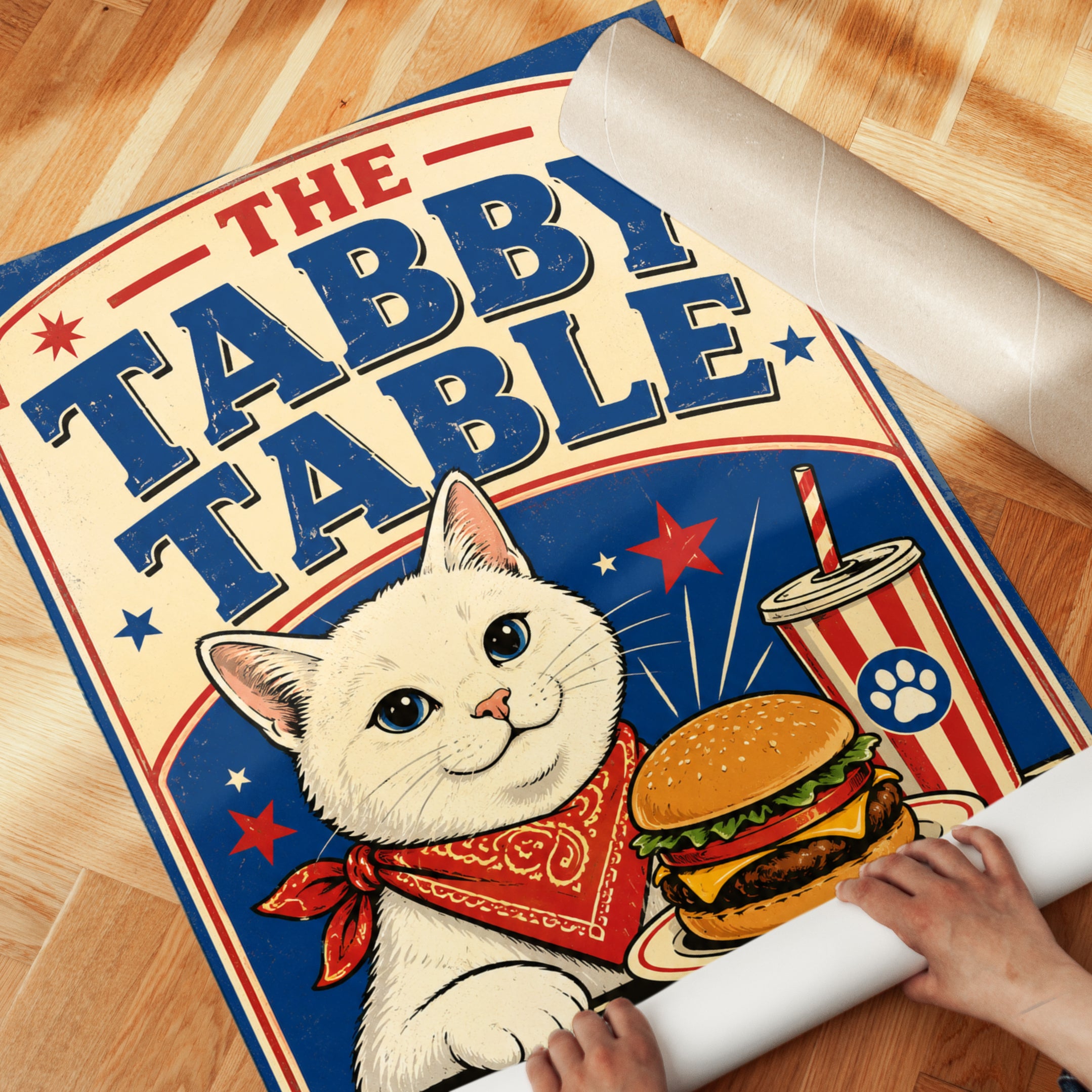 Retro Diner Cat Burger Print - detail