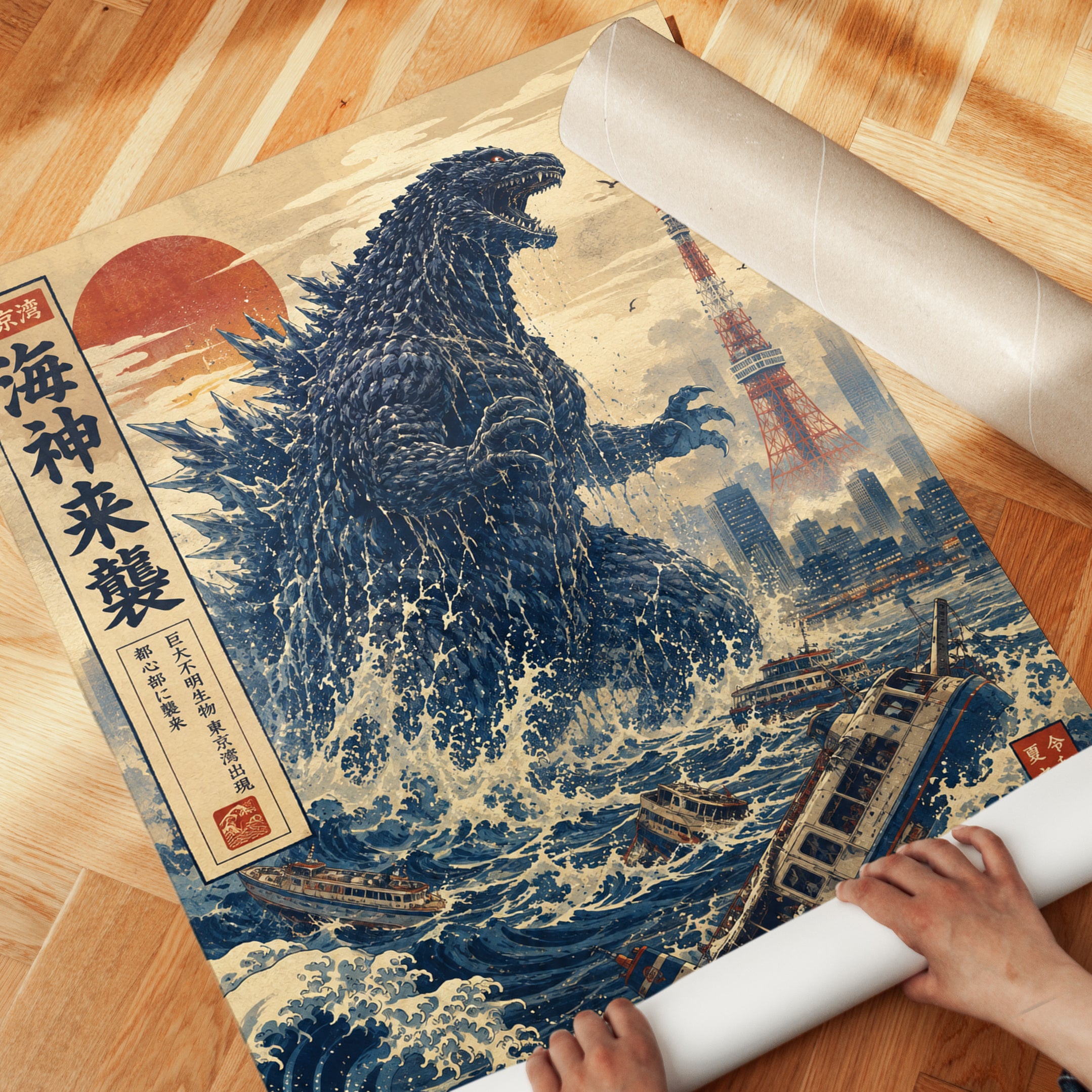 Japanese Wave Wall Art – Vintage Ukiyo-e Print - detail