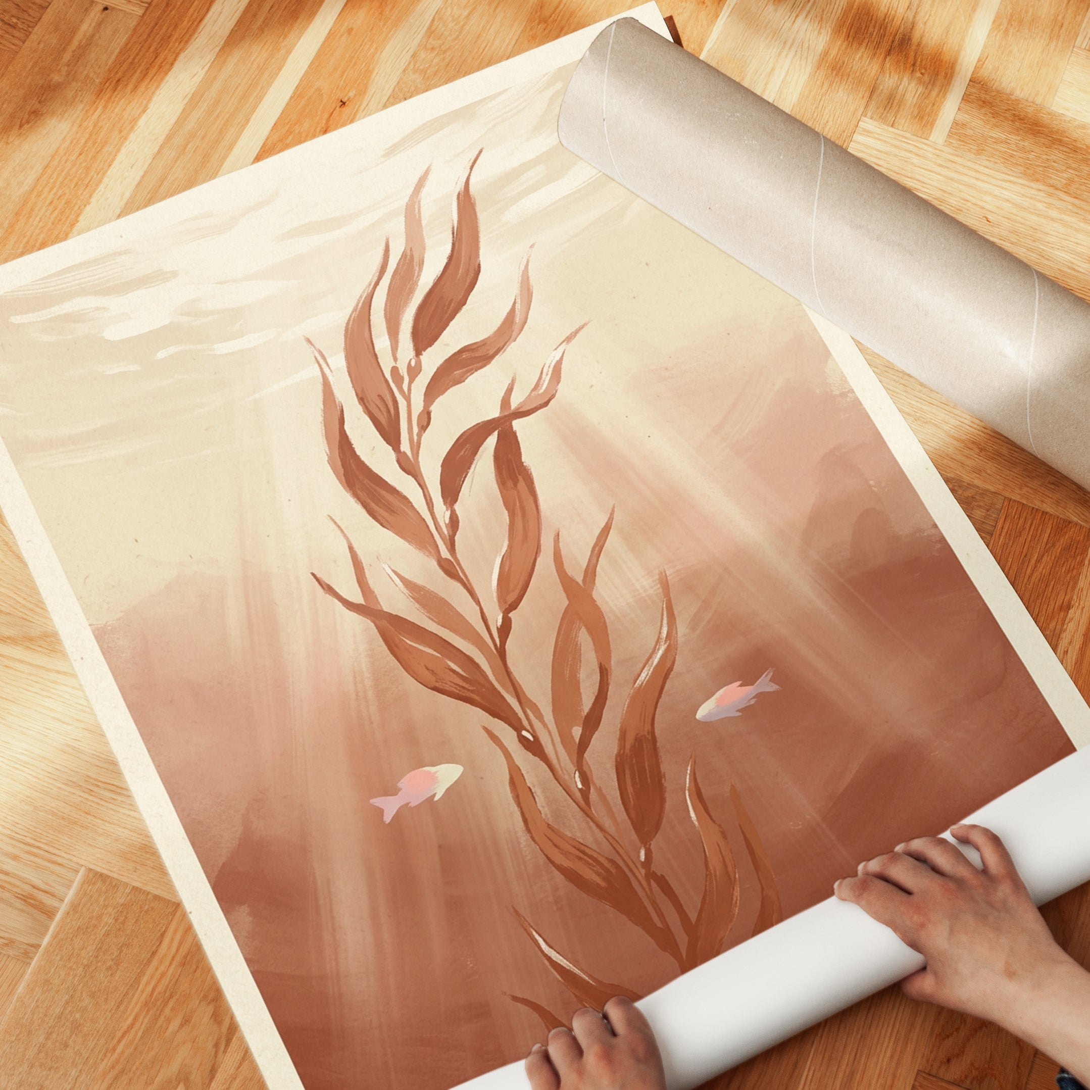 Underwater Seaweed Art Print: Minimalist Coral Ocean Scene - detail