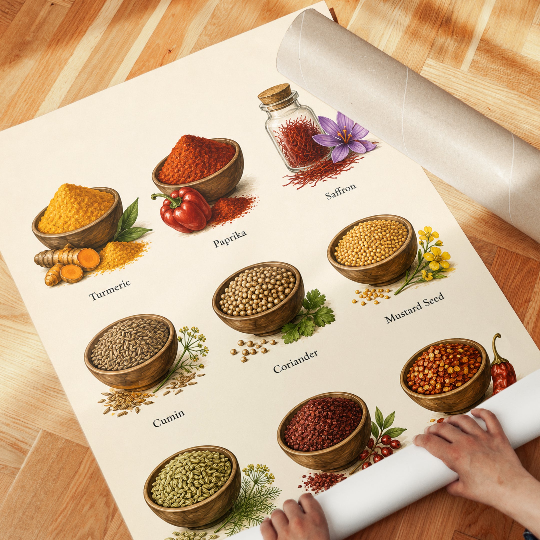 Spice Chart Kitchen Print – Herb Cooking Poster - detail