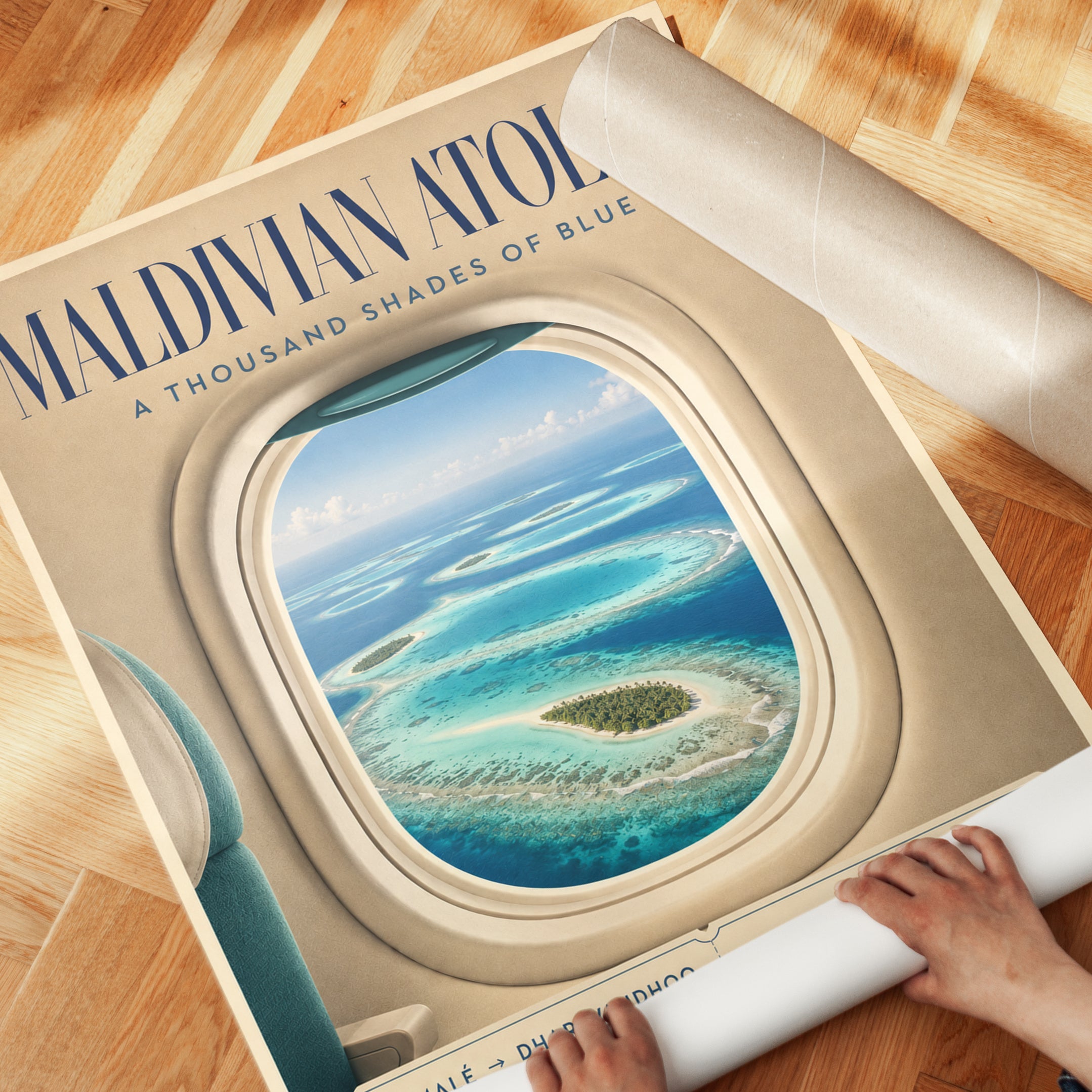 Maldives Travel Poster – Airplane Window Wall Art - detail