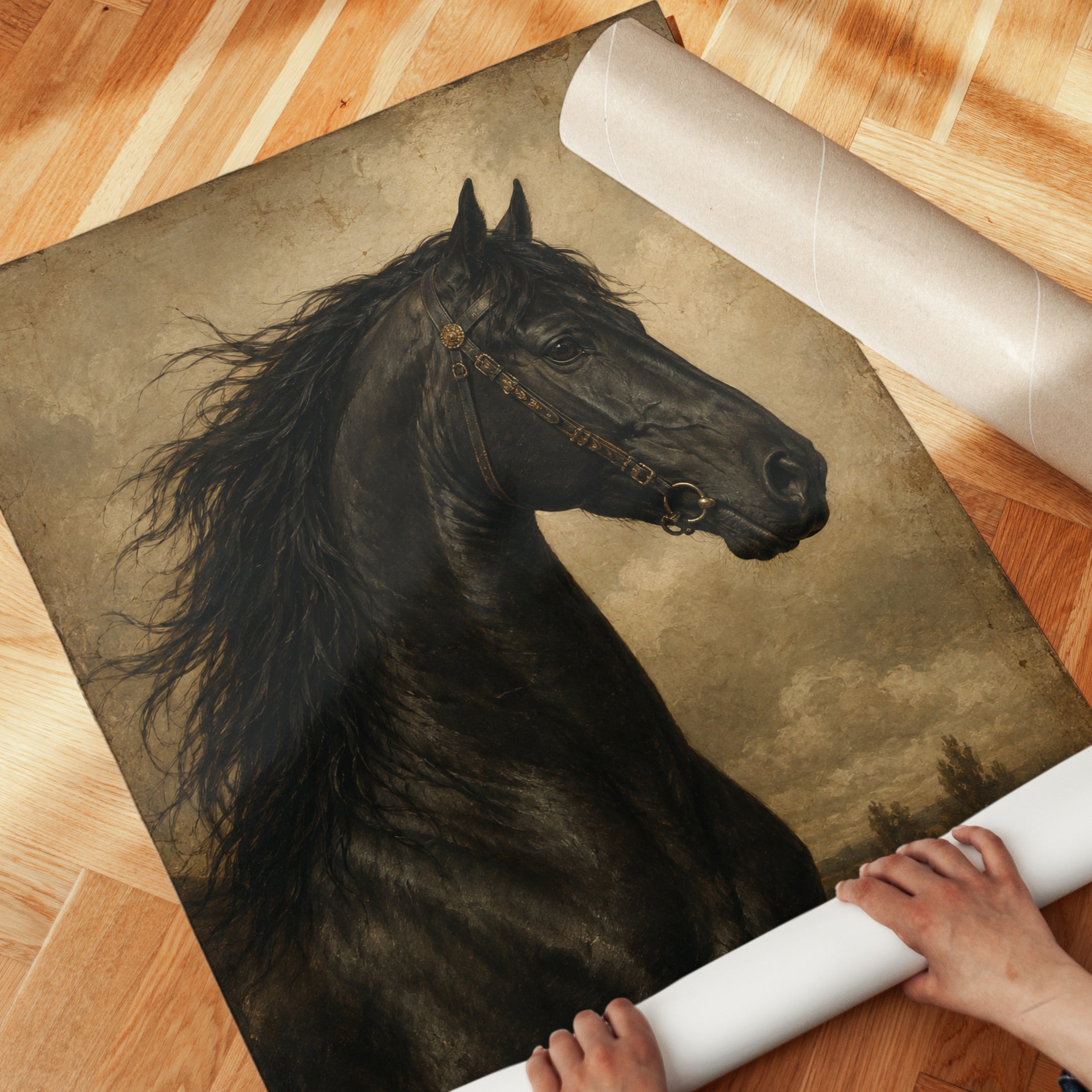 Black Horse Wall Art – Vintage Equestrian Print - detail