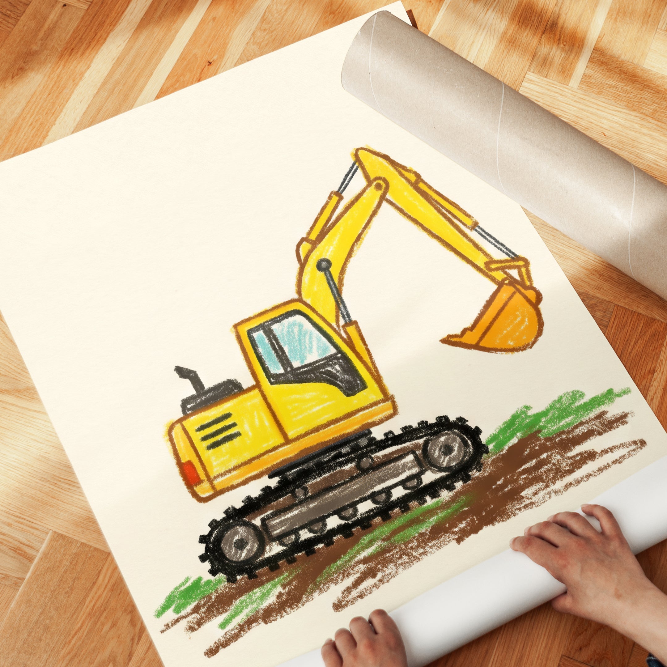 Excavator Wall Art – Construction Truck Print - detail