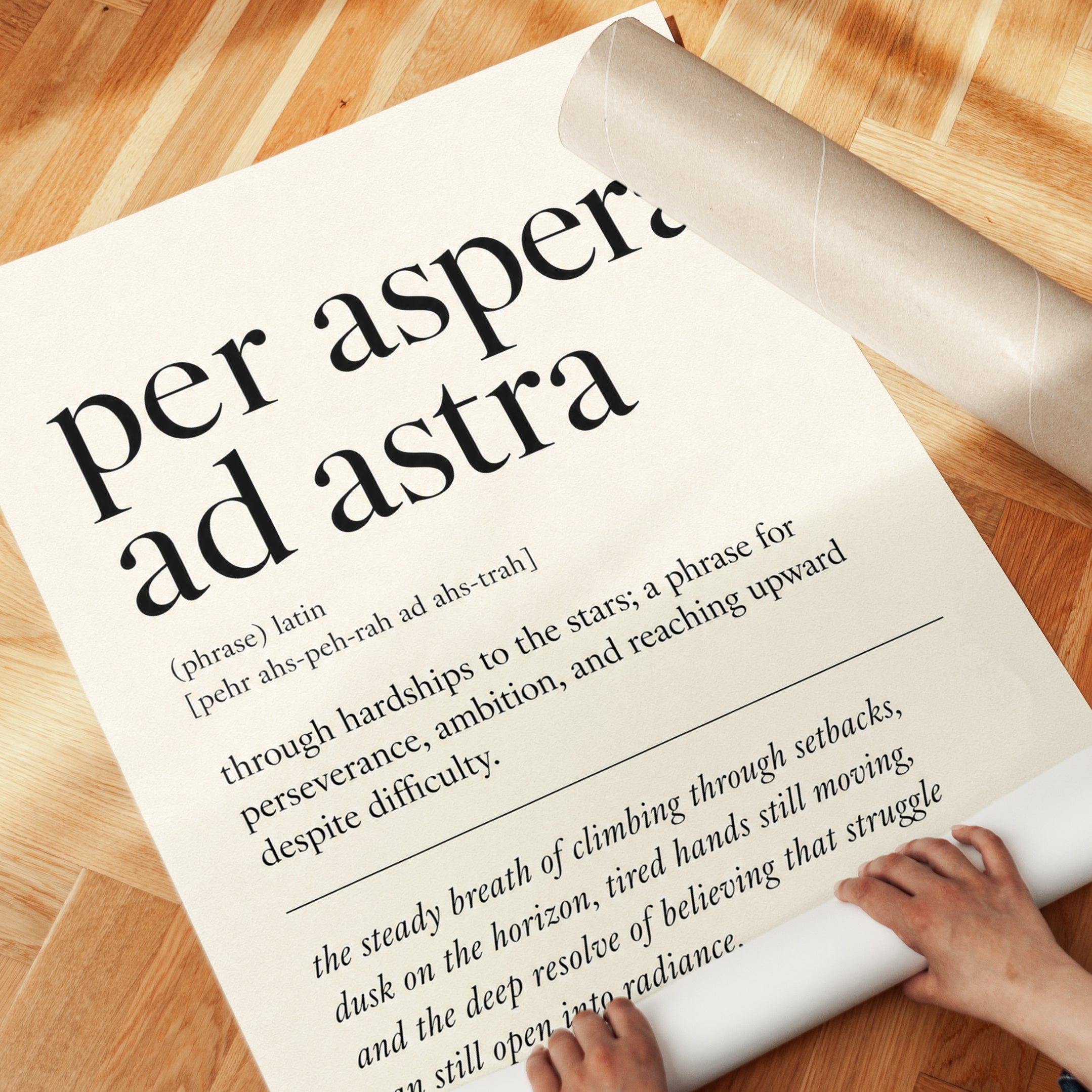 Per Aspera Ad Astra Latin Quote Print: Minimalist Typography - detail