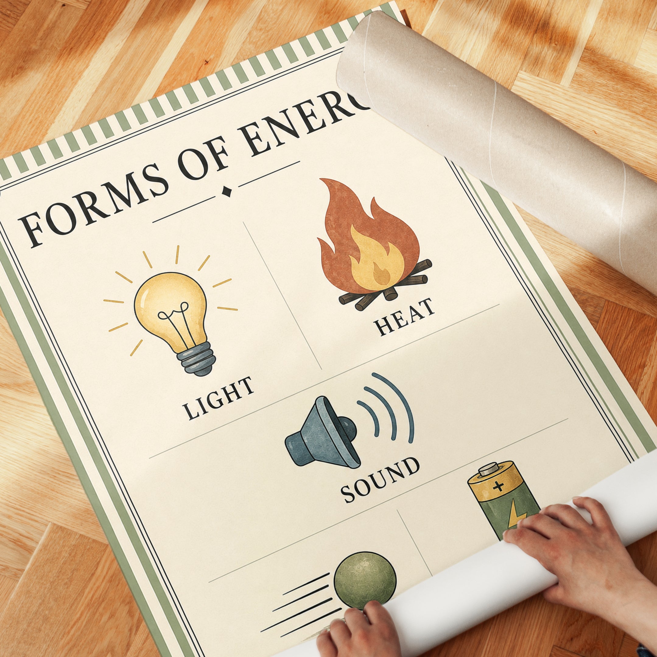 Forms of Energy Educational Poster: Vintage Science Diagram Print - detail