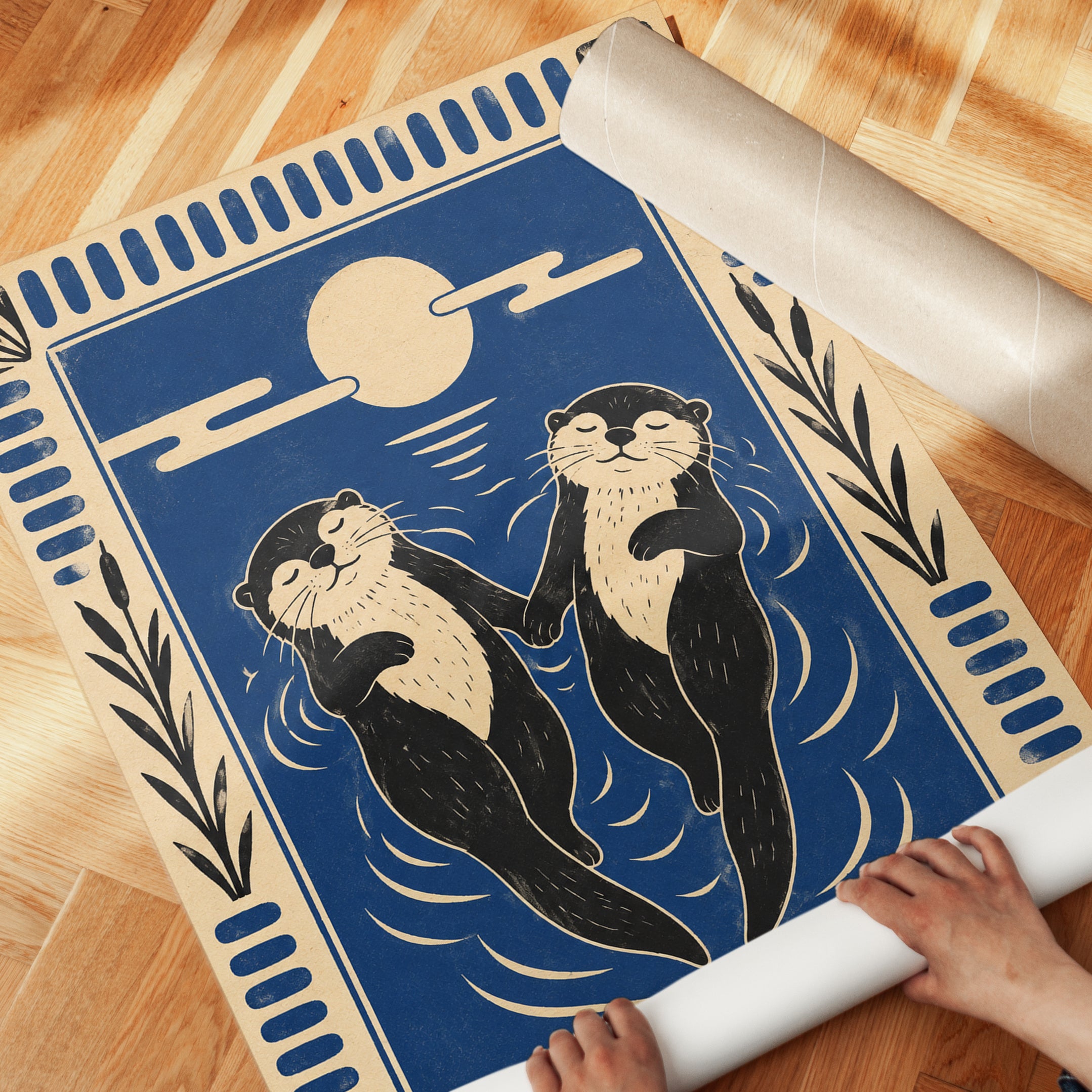 Otter Wall Art – Folk Art Animal Print - detail