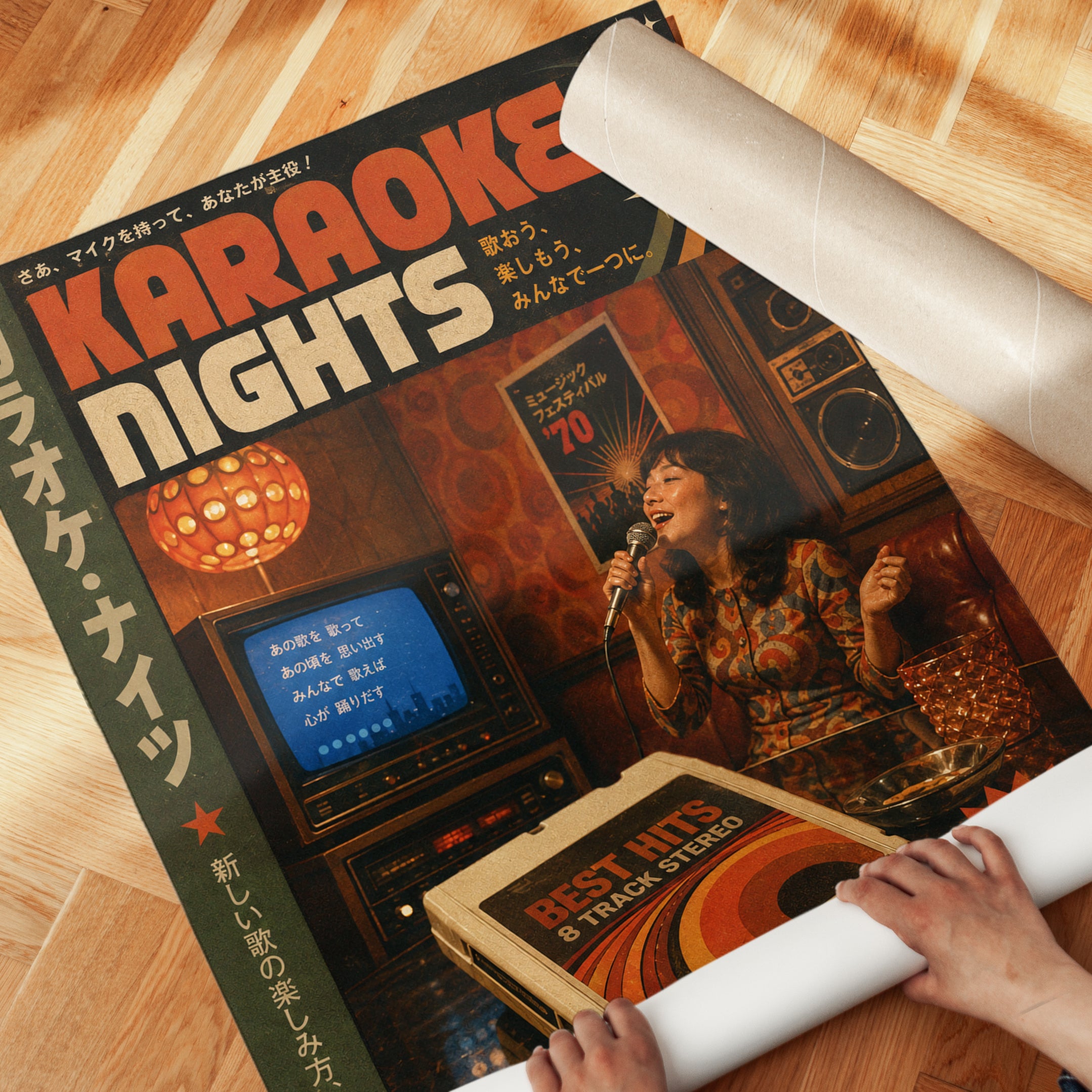 Retro Karaoke Poster – Vintage Japanese Music Art - detail