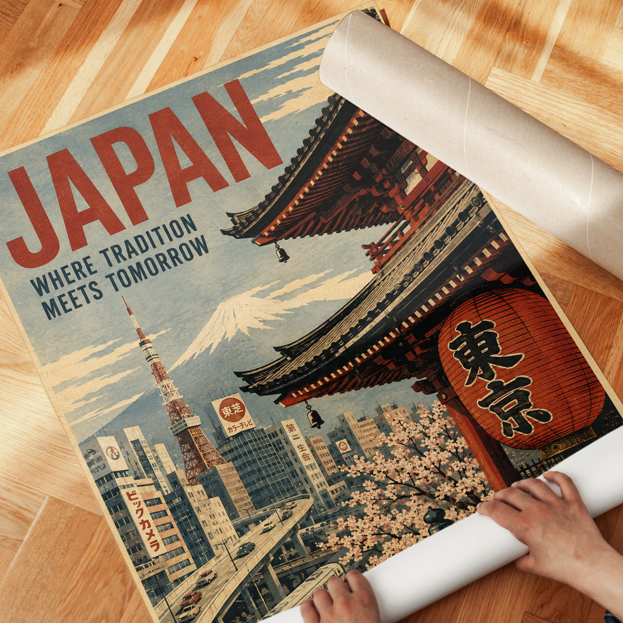 Japan Travel Poster – Vintage Tokyo Print - detail