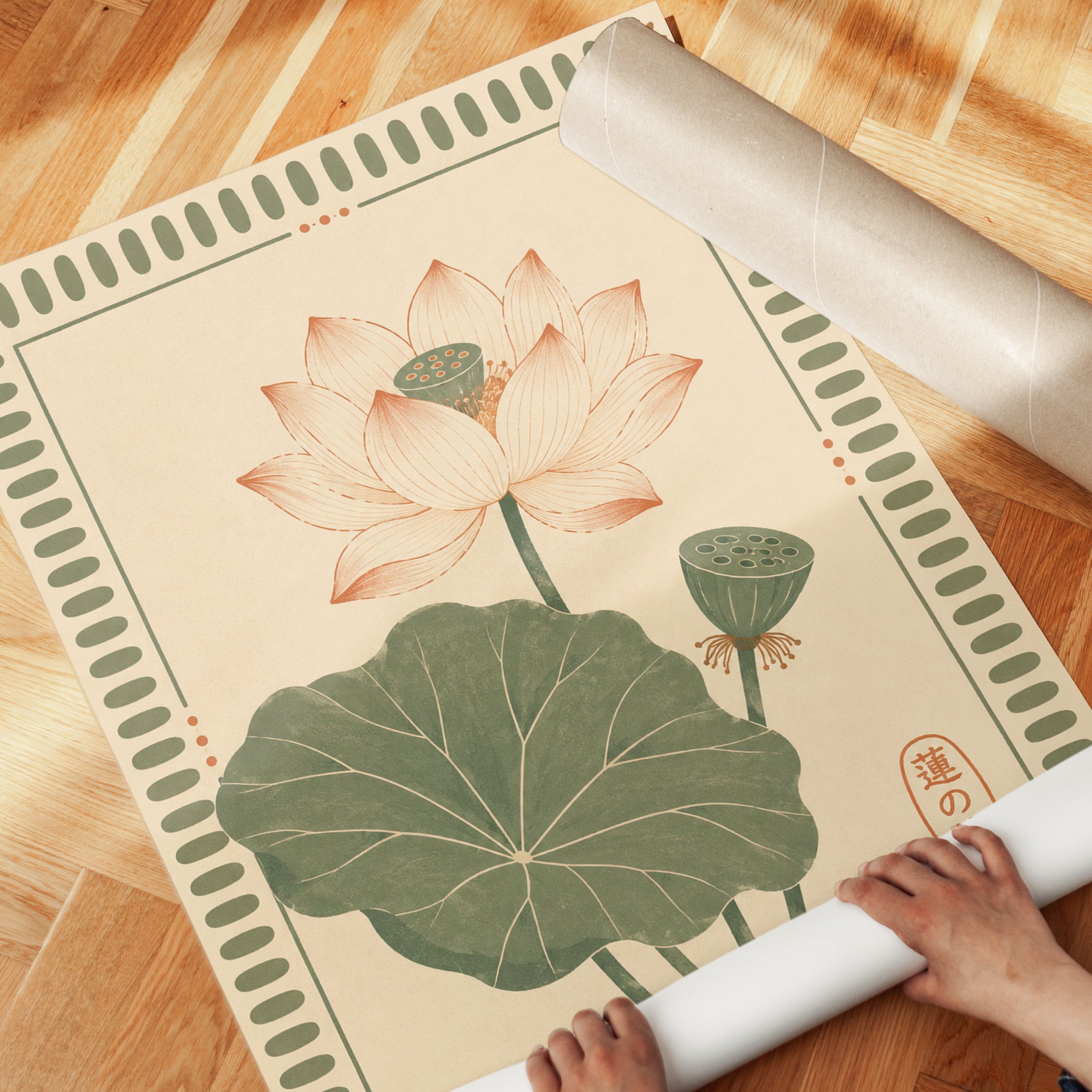 Lotus Flower Wall Art – Japanese Botanical Print - detail