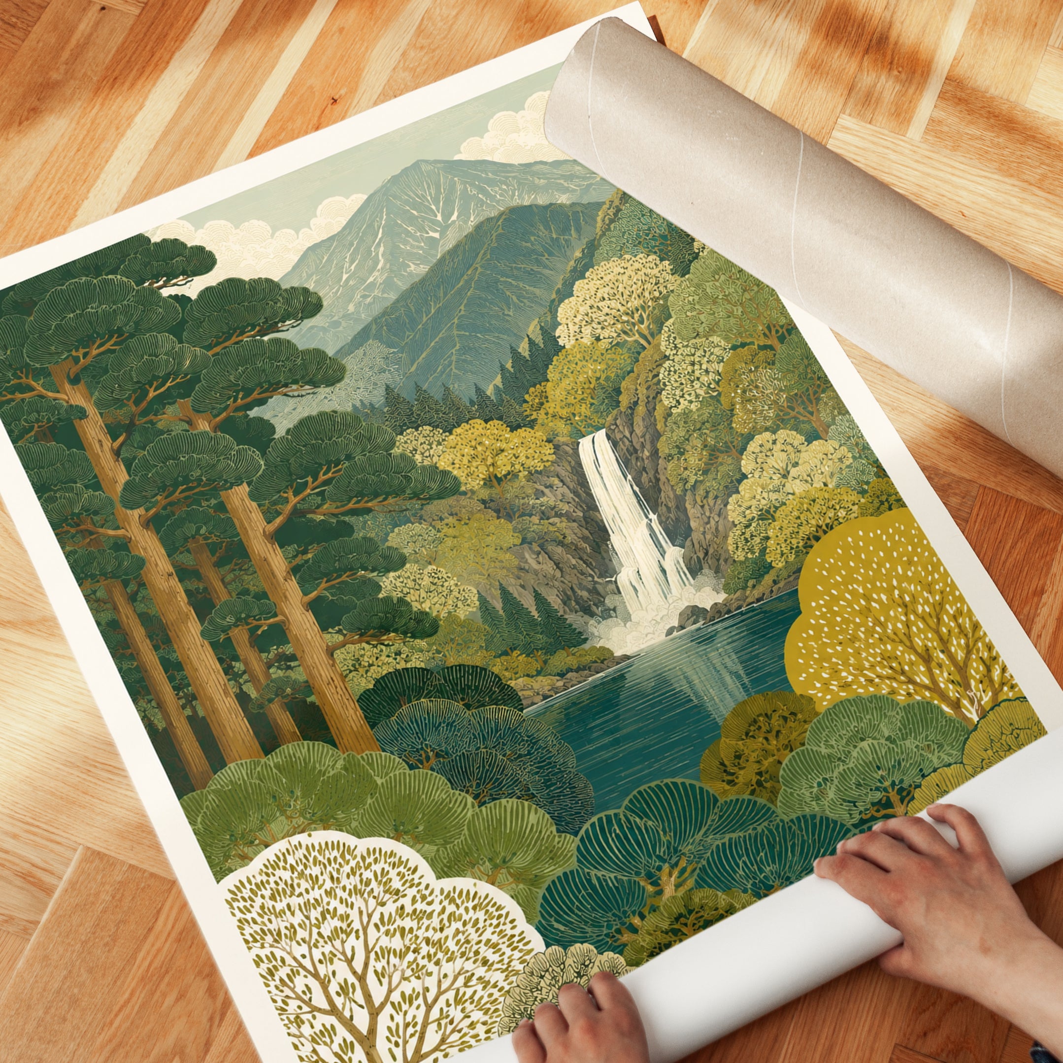 Nikko National Park Poster: Japanese Woodblock Landscape Art - detail