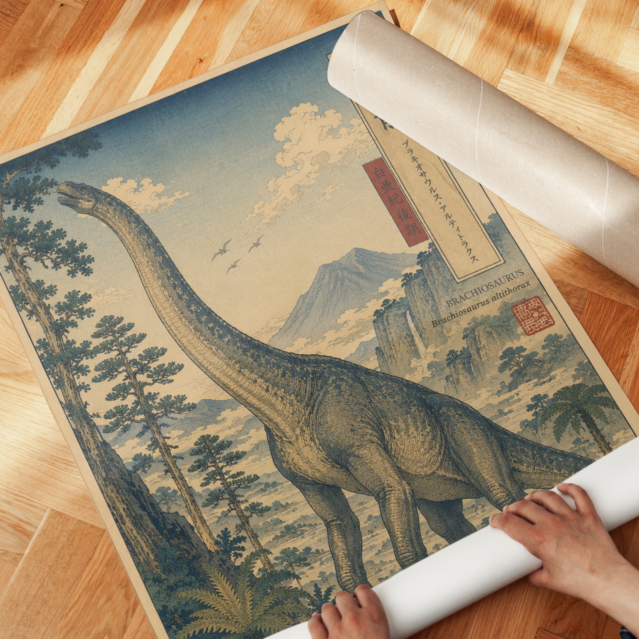 Ukiyo-e Dinosaur Print – Brachiosaurus - detail