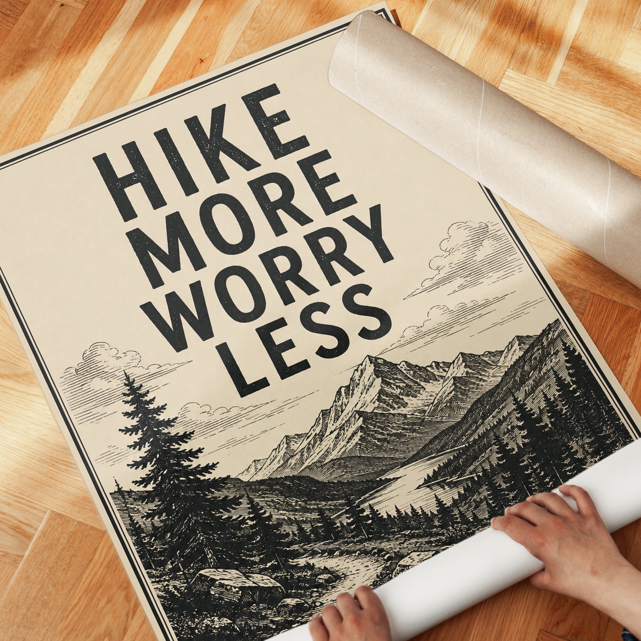 Hike More Worry Less – Mountain Print - detail