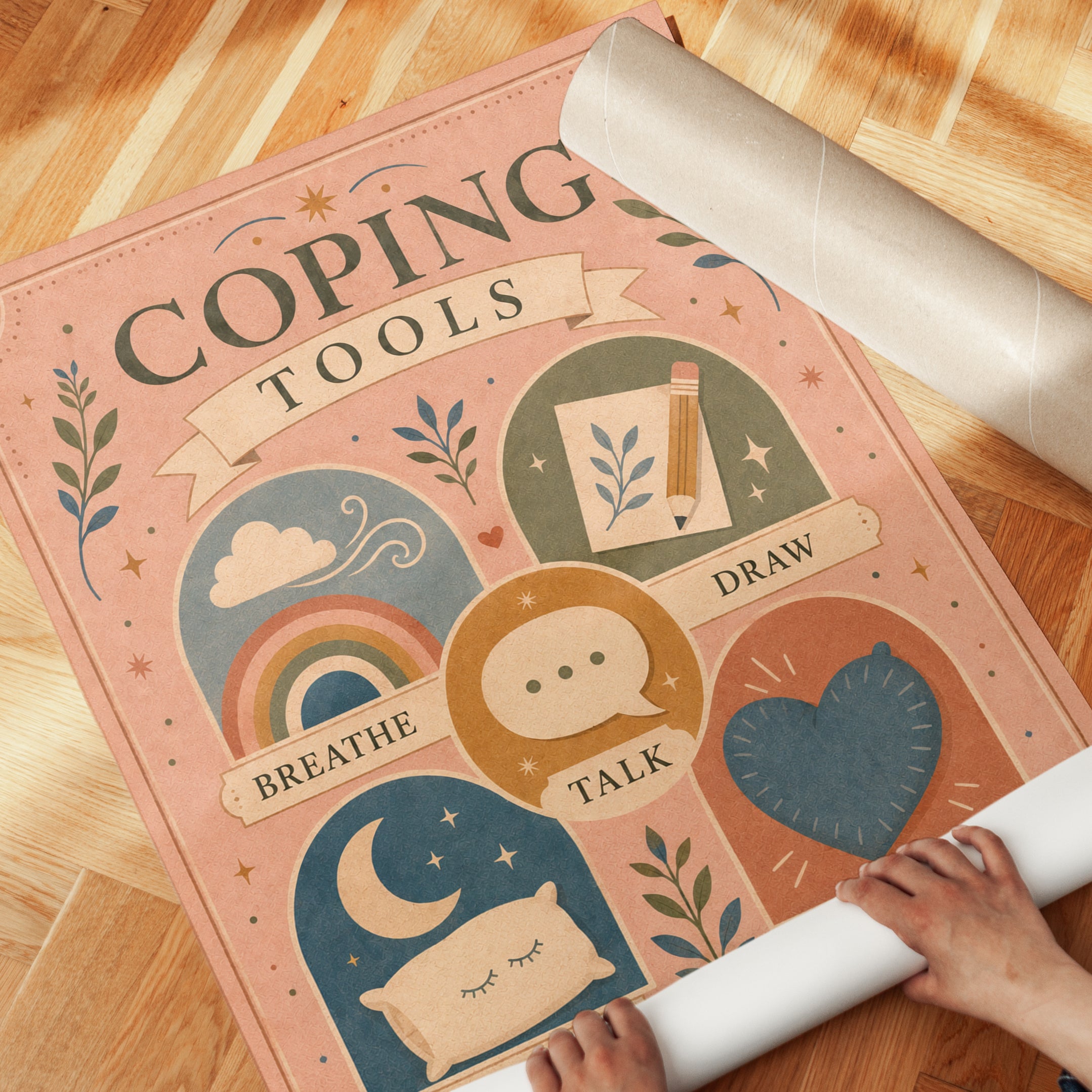 Coping Skills Poster – Mental Health Wall Art - detail