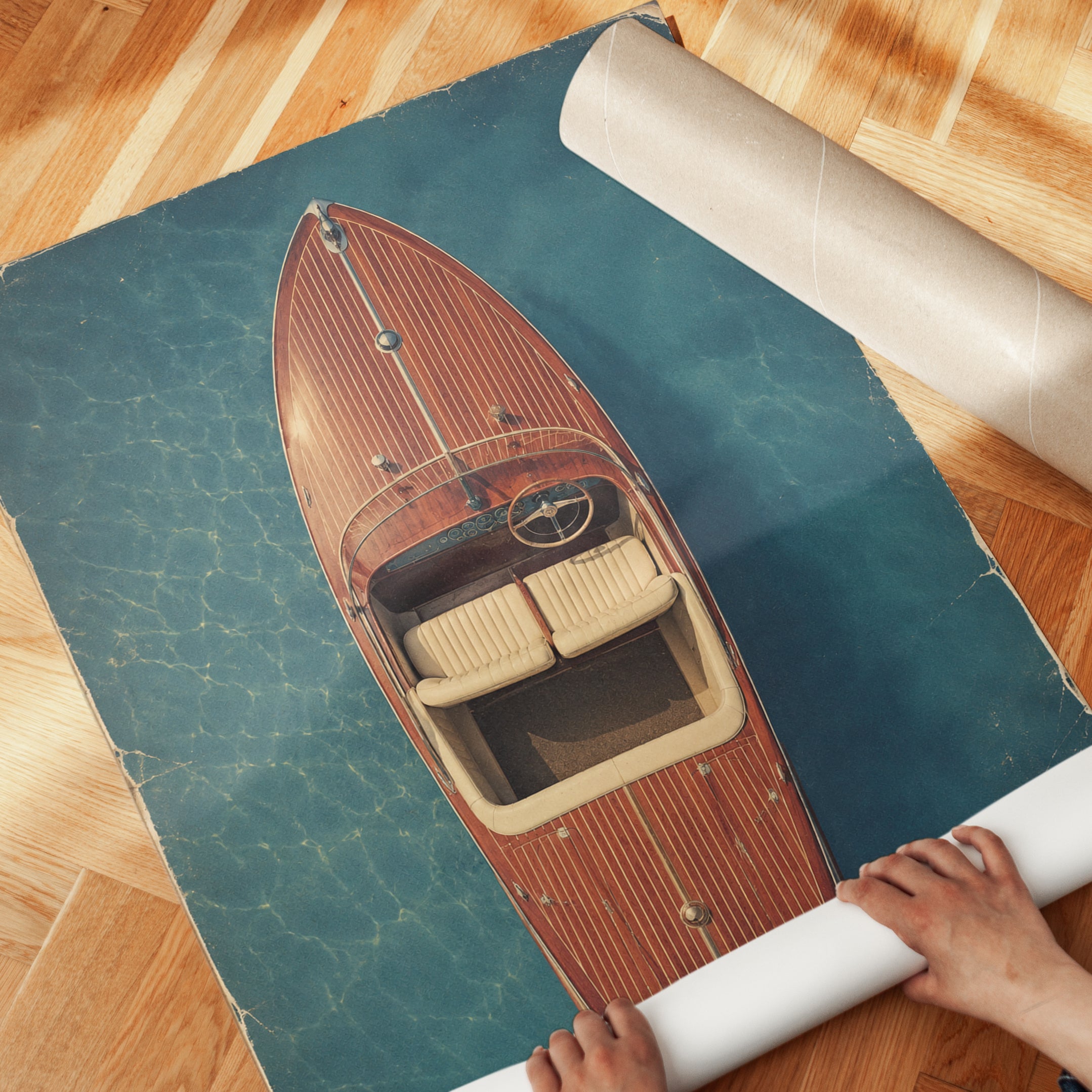 Vintage Boat Wall Art – Aerial View Print - detail