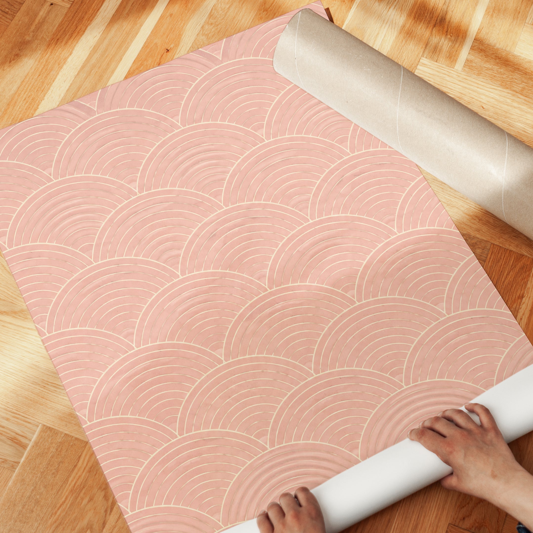 Japanese Wave Print: Modern Seigaiha Pattern in Coral Pink - detail