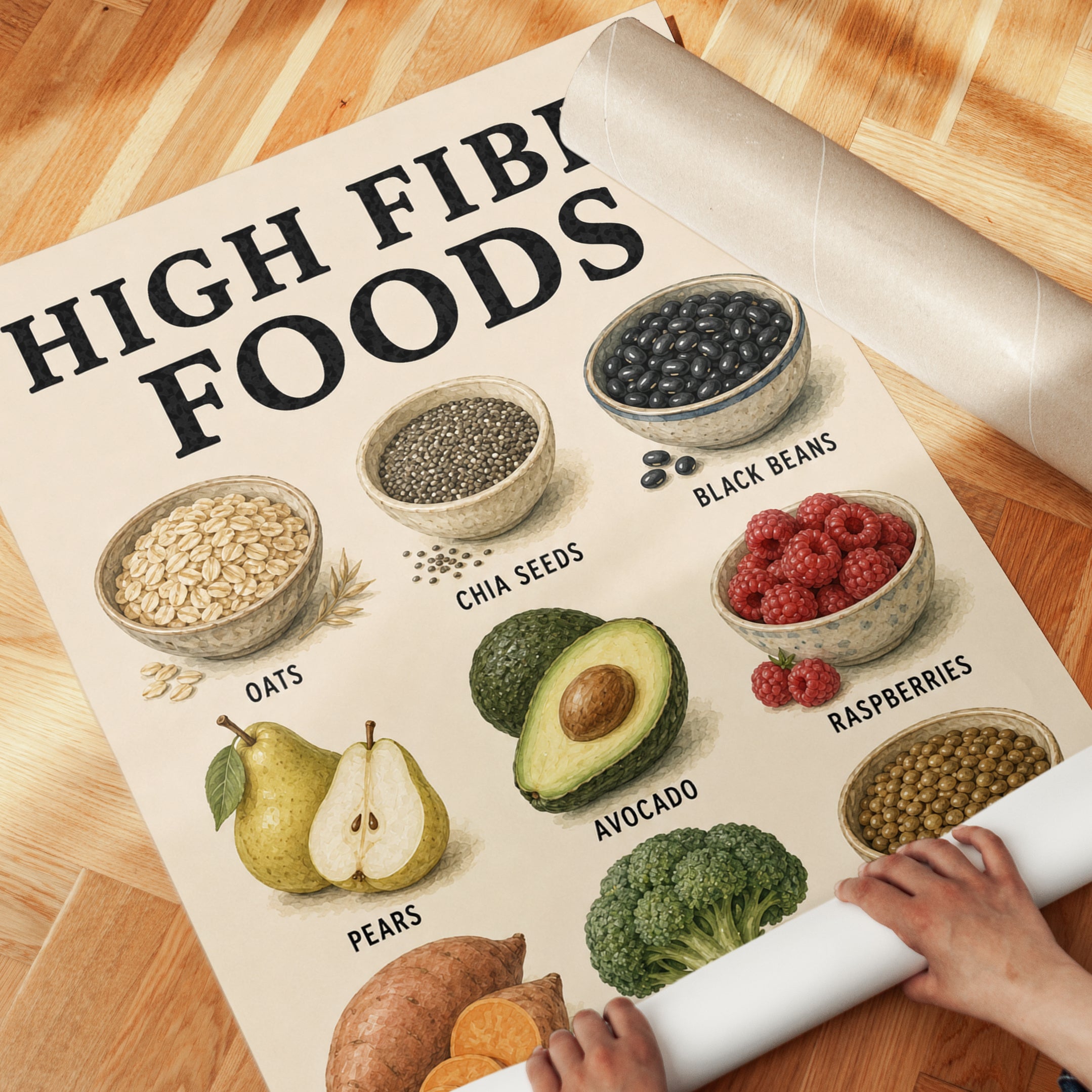 High Fiber Foods Poster – Kitchen Wall Art - detail