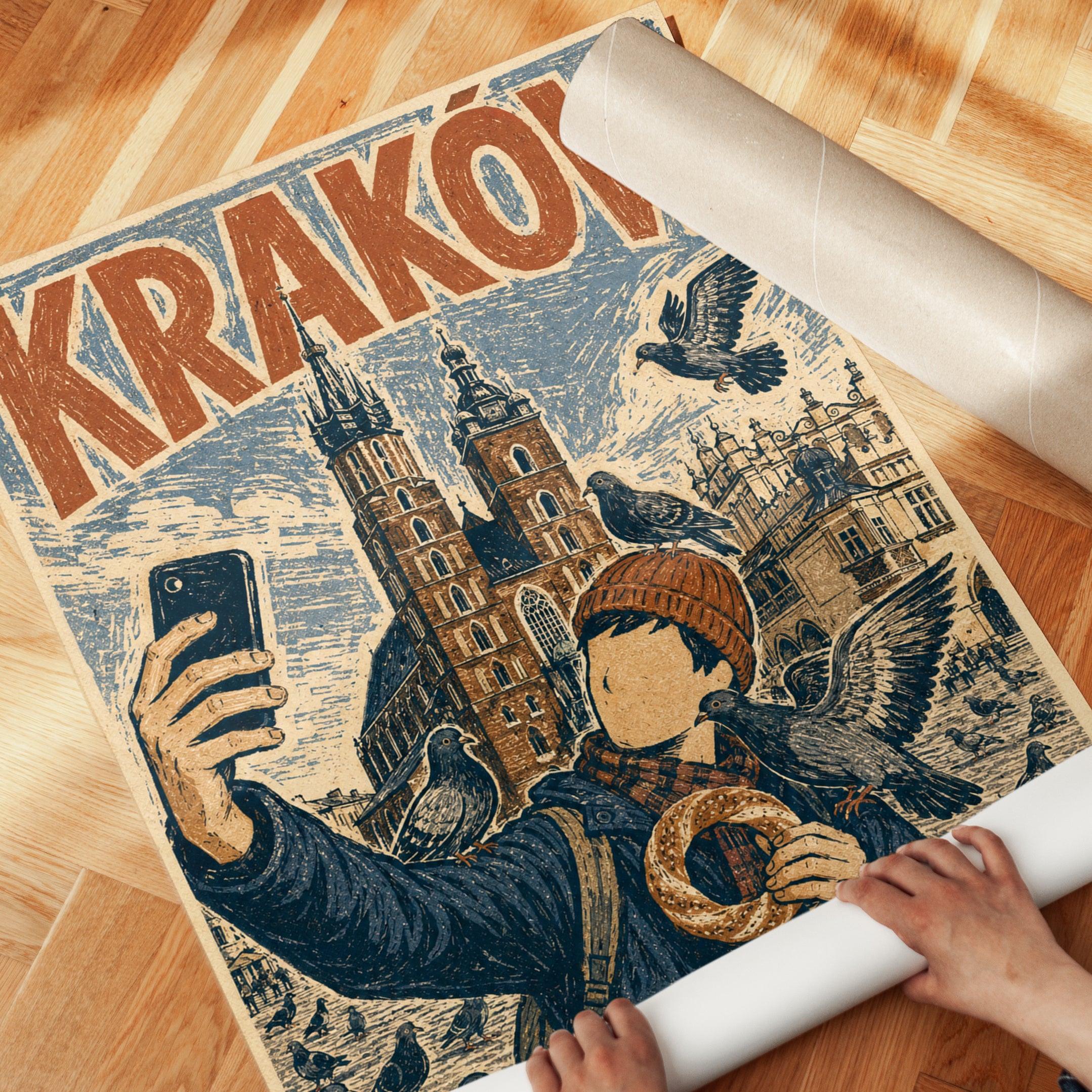 Krakow Travel Poster – Vintage Poland Print - detail