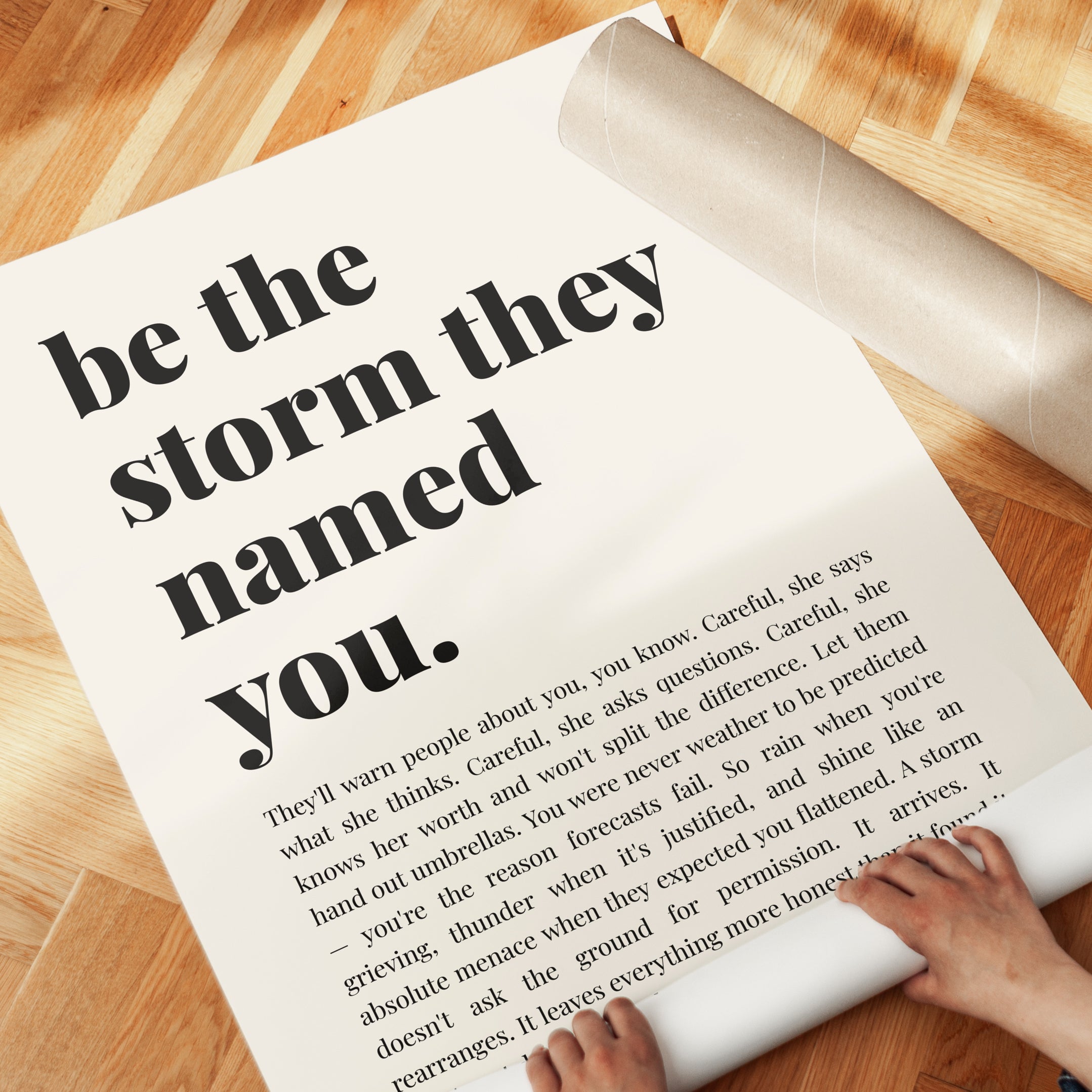 Empowerment Quote Print – Be The Storm Wall Art - detail