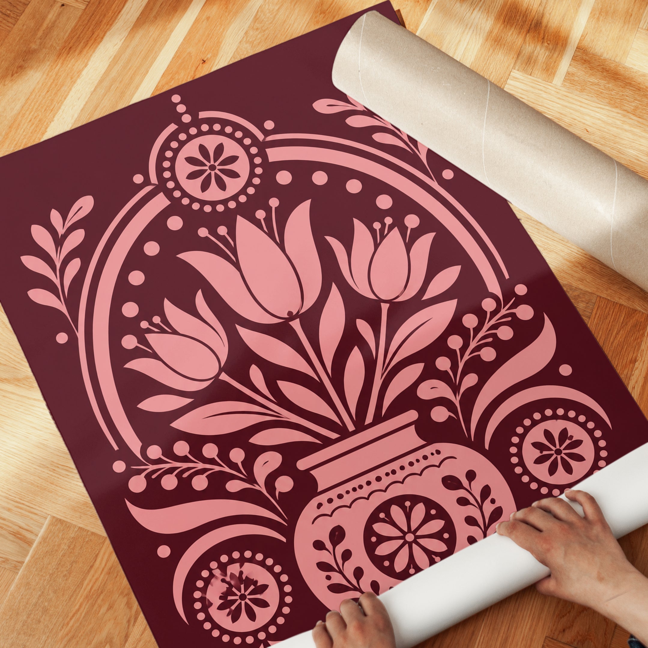 Folk Art Floral Print – Tulip Vase Wall Art - detail