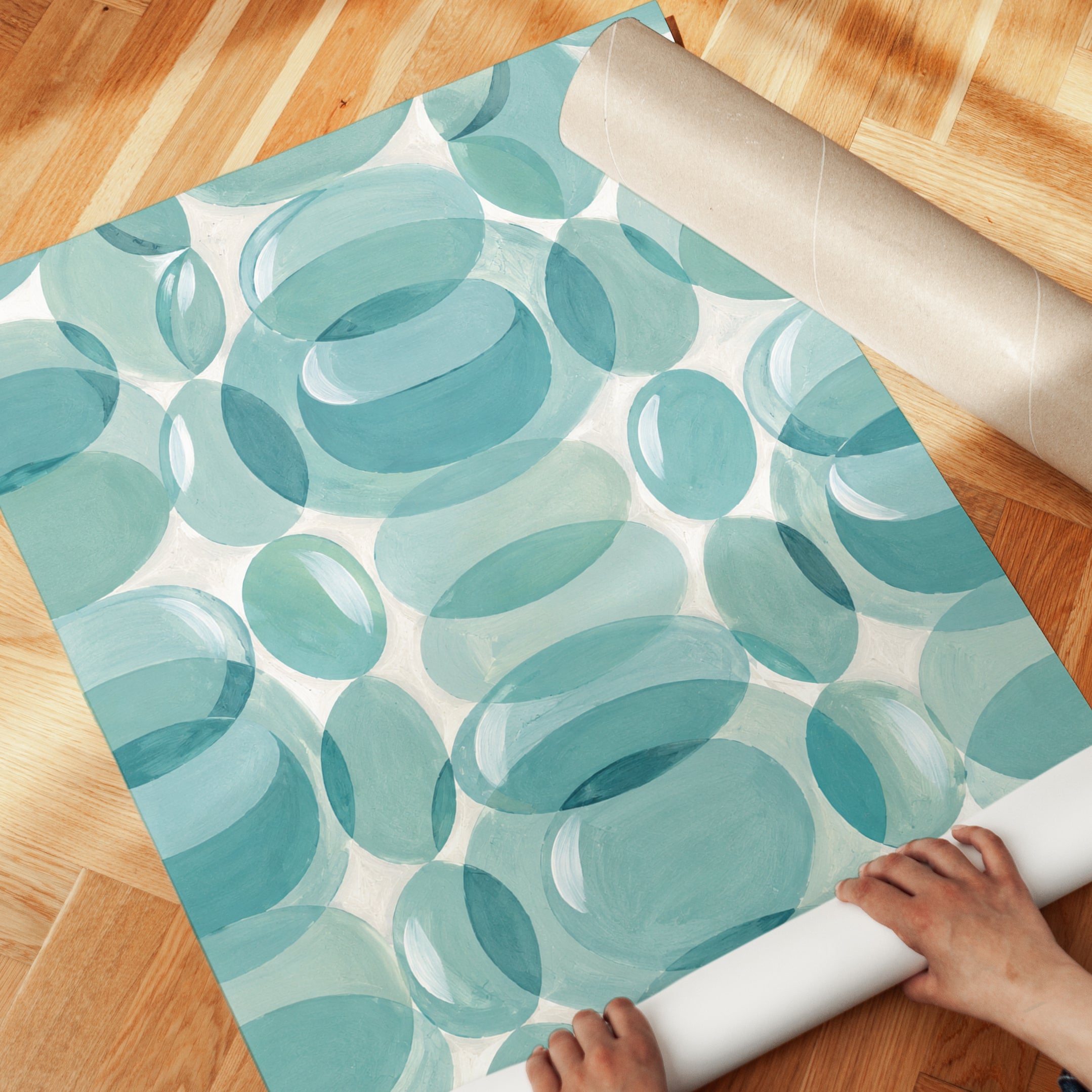 Mid-Century Modern Teal Ovals Art Print: Abstract Geometric Design - detail