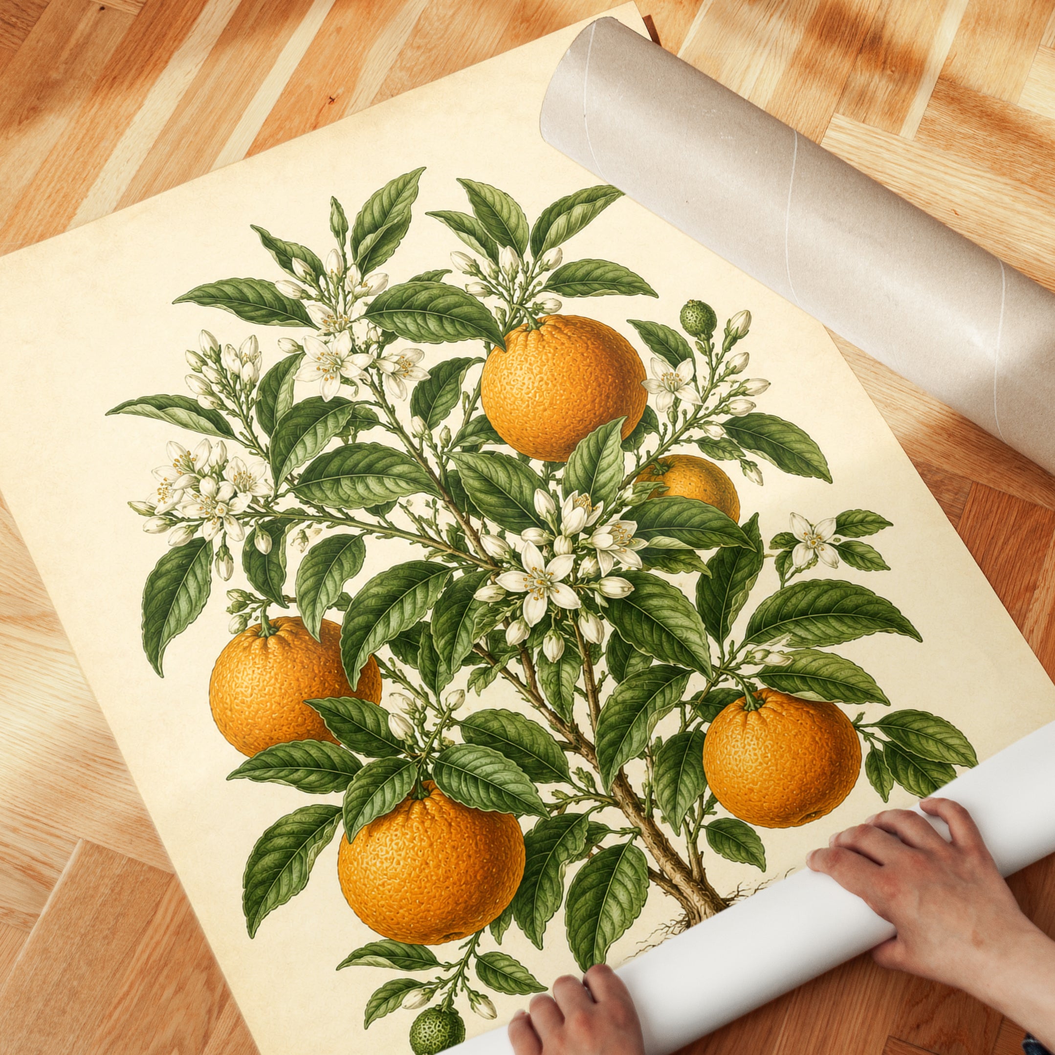 Orange Tree Botanical Print: Vintage Citrus Illustration - detail