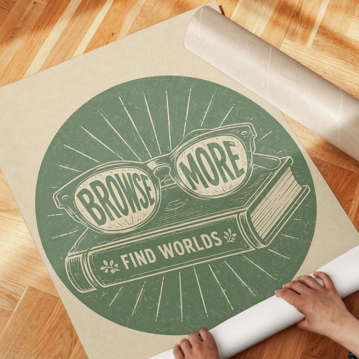 Browse More Vintage Reading Poster: Retro Green Book Lover Art - detail