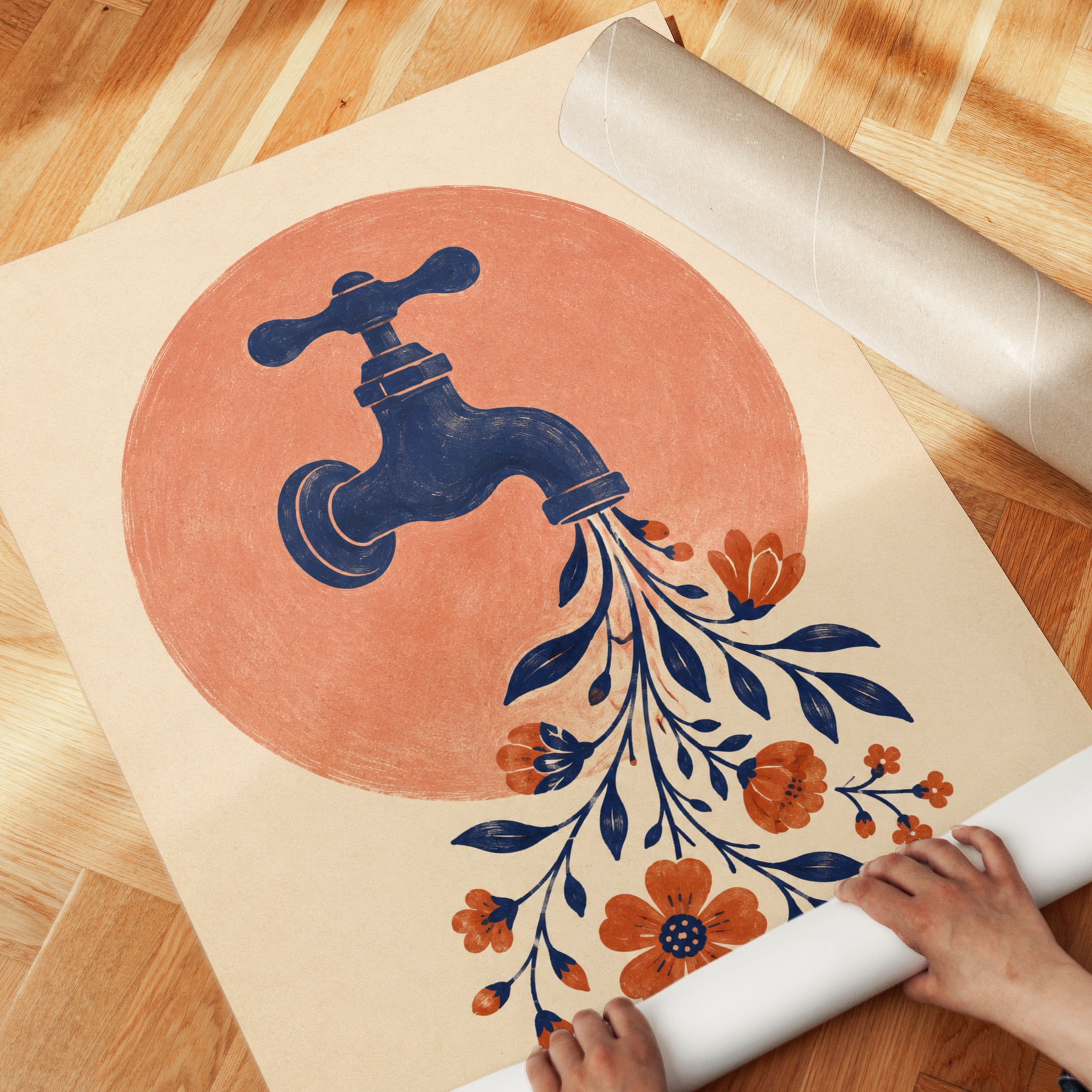 Bathroom Wall Art – Floral Faucet Print - detail