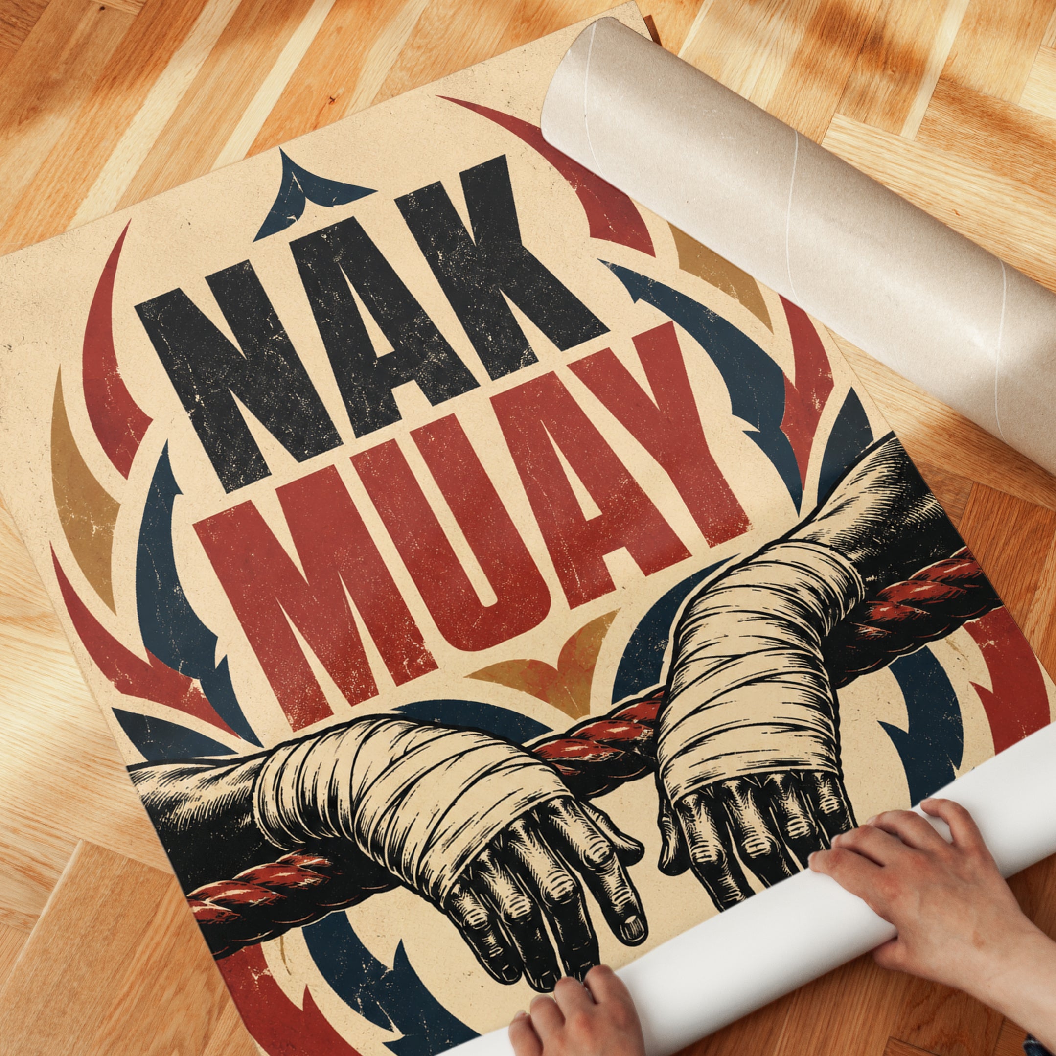 Muay Thai Boxing Poster: Vintage Propaganda Style Art Print - detail