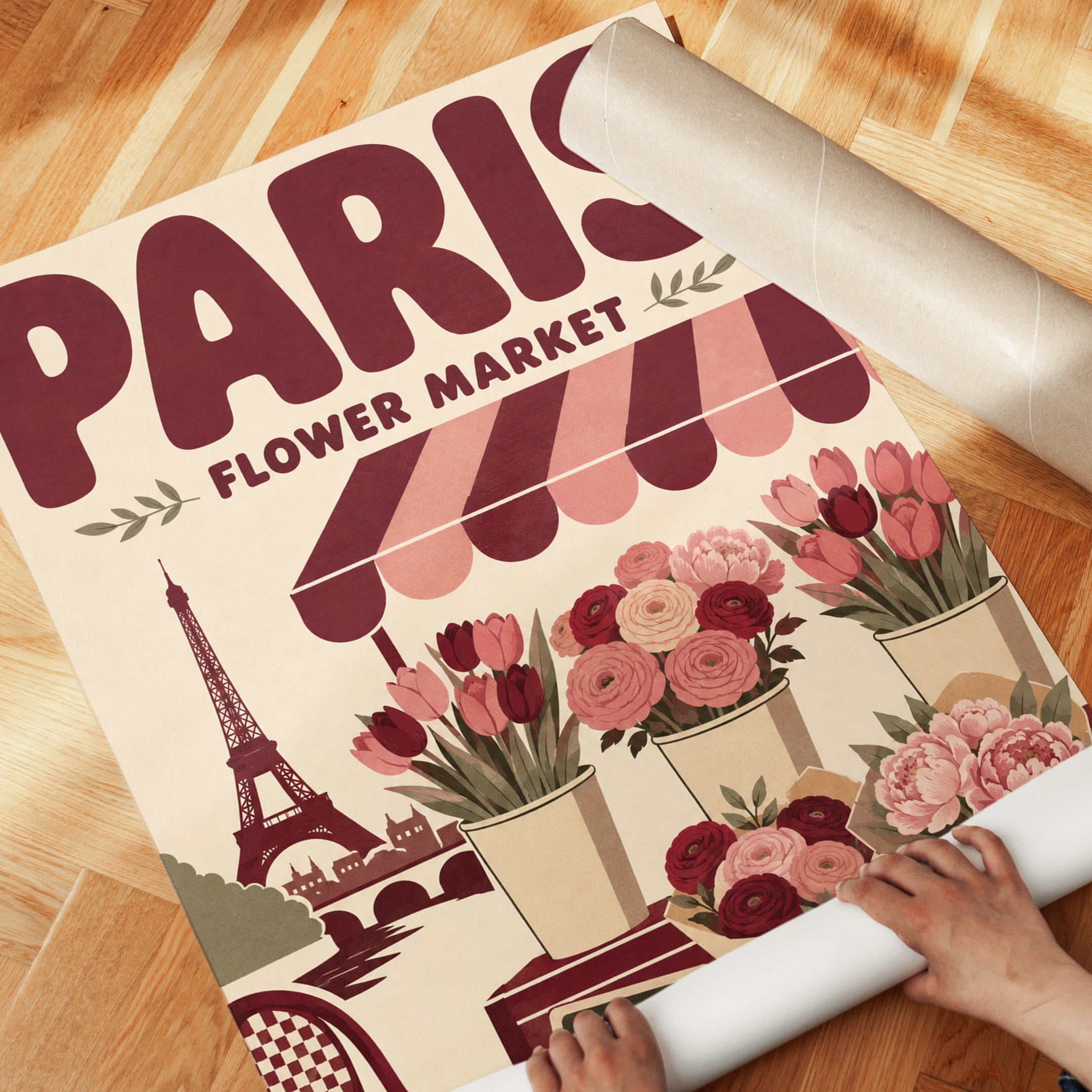 Vintage Paris Wall Art: Flower Market Scene - detail