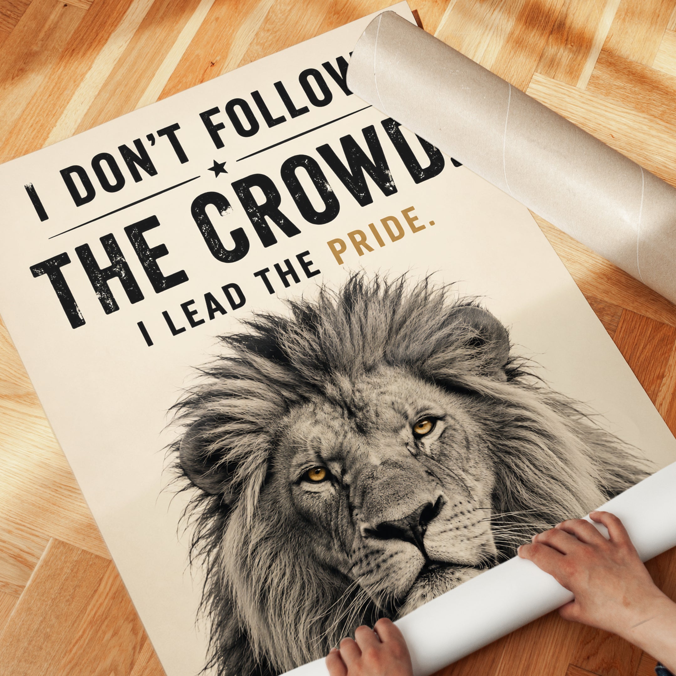 Lead The Pride Lion Poster: Motivational Typography Wall Art - detail